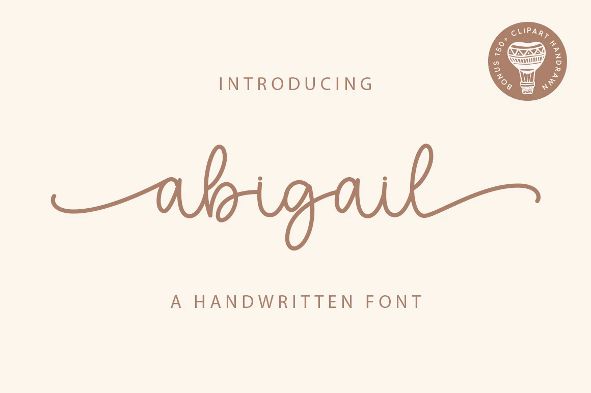 Abigail Font preview with light handwritten script, soft monoline strokes, and long flowing swashes
