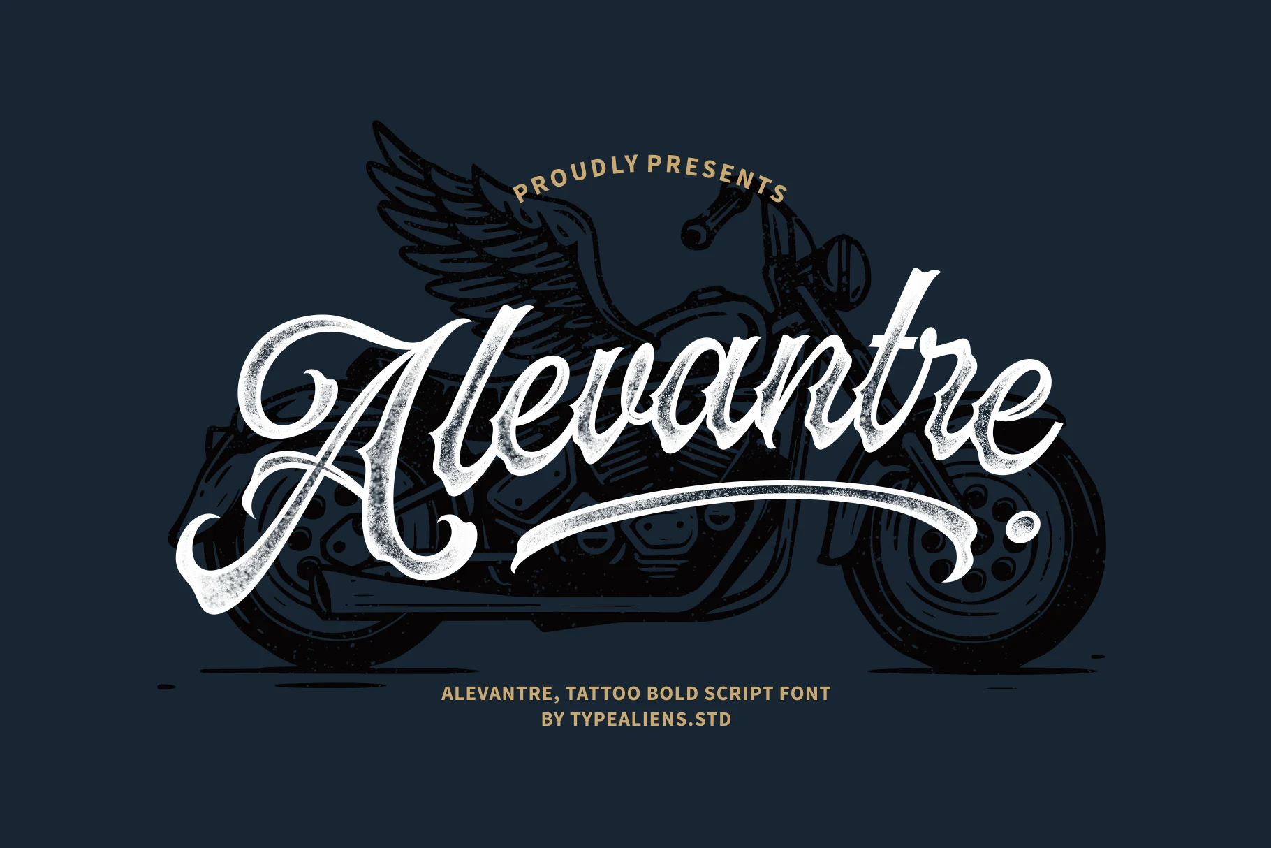 Alevantre Font, a bold connected script with a distressed texture, pronounced rightward slant, and decorative swashes.