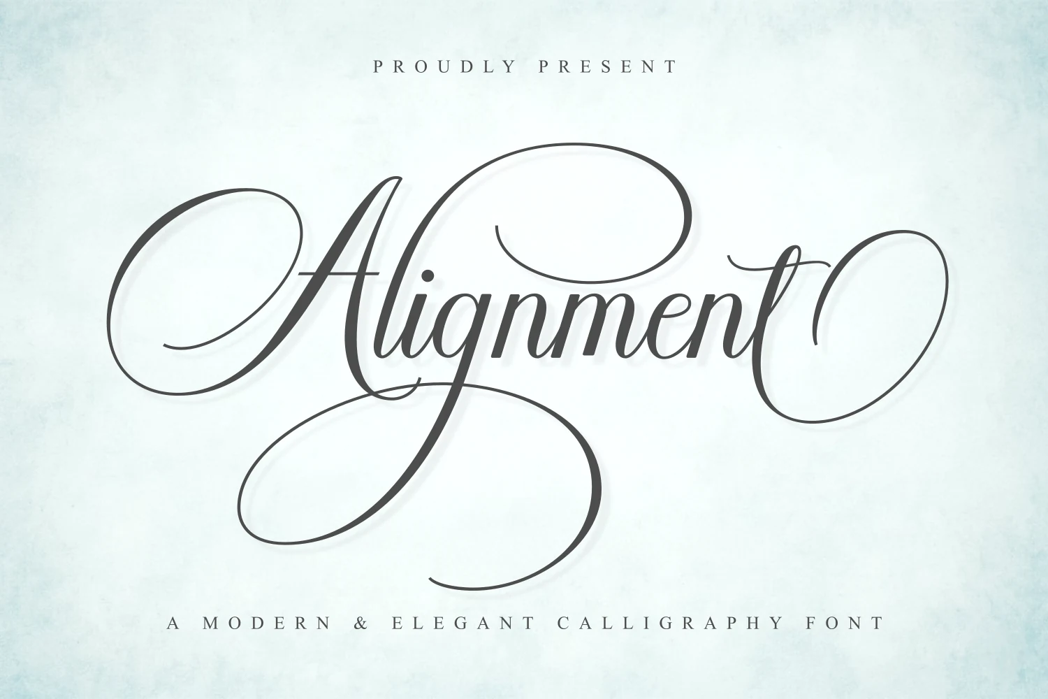 Alignment Font preview with gray elegant calligraphy lettering, oversized swashes, and thin high-contrast strokes
