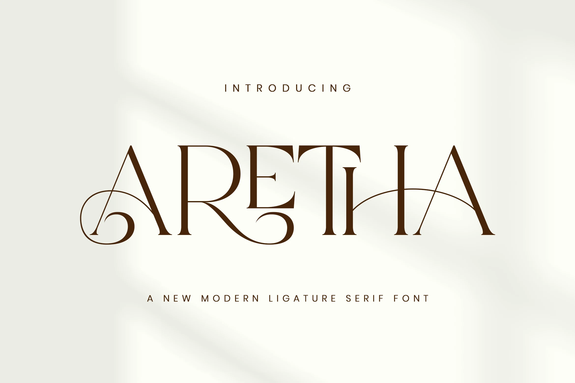 Aretha Font preview with brown elegant serif lettering and sweeping ligature swashes