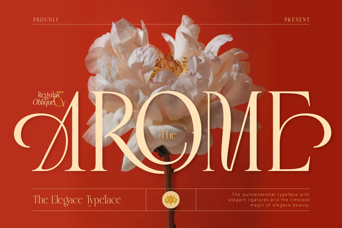 Arome Font preview with cream high-contrast serif lettering and graceful curved terminals