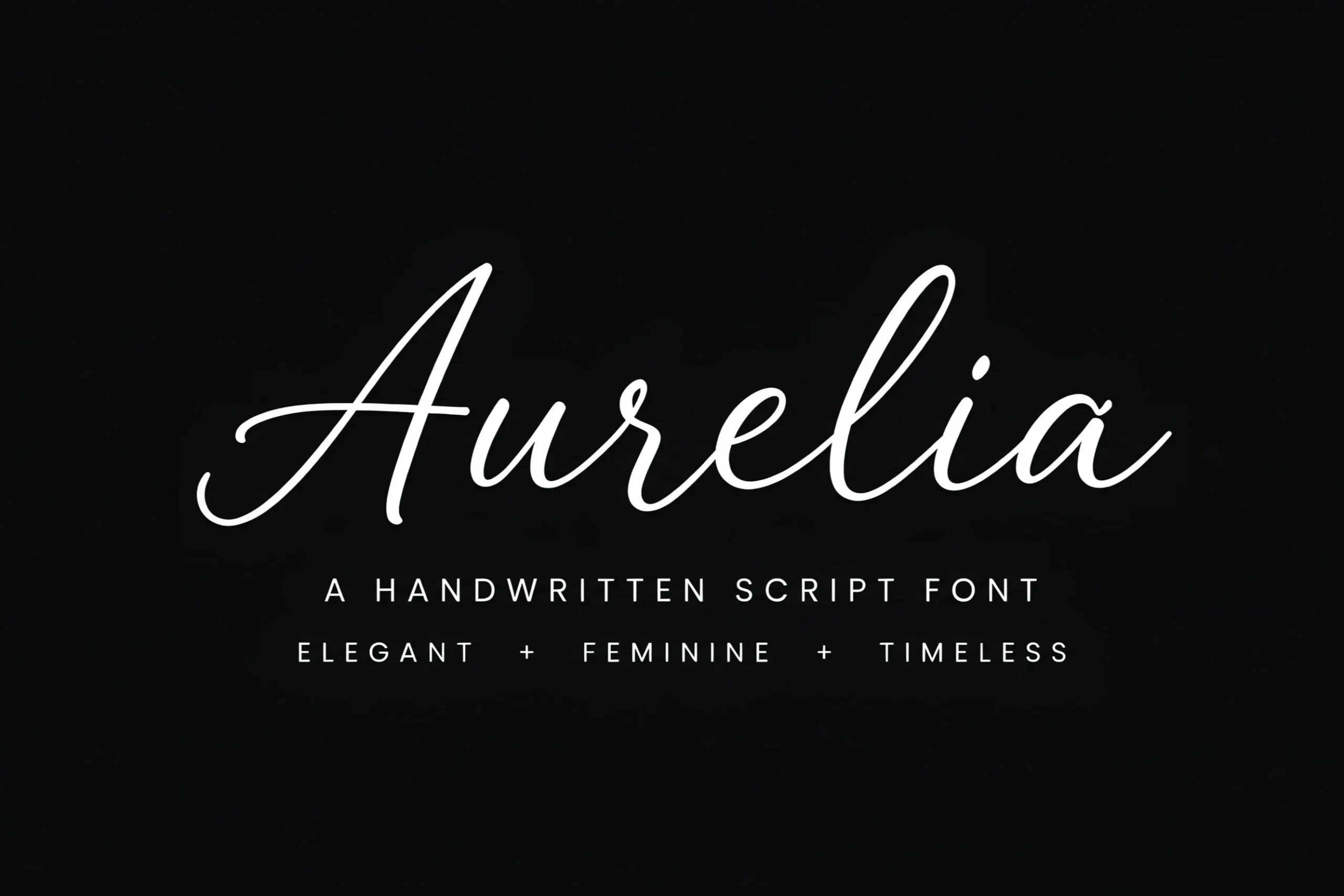 Aurelia Font preview with thin white handwritten script and elegant flowing letters on a black background