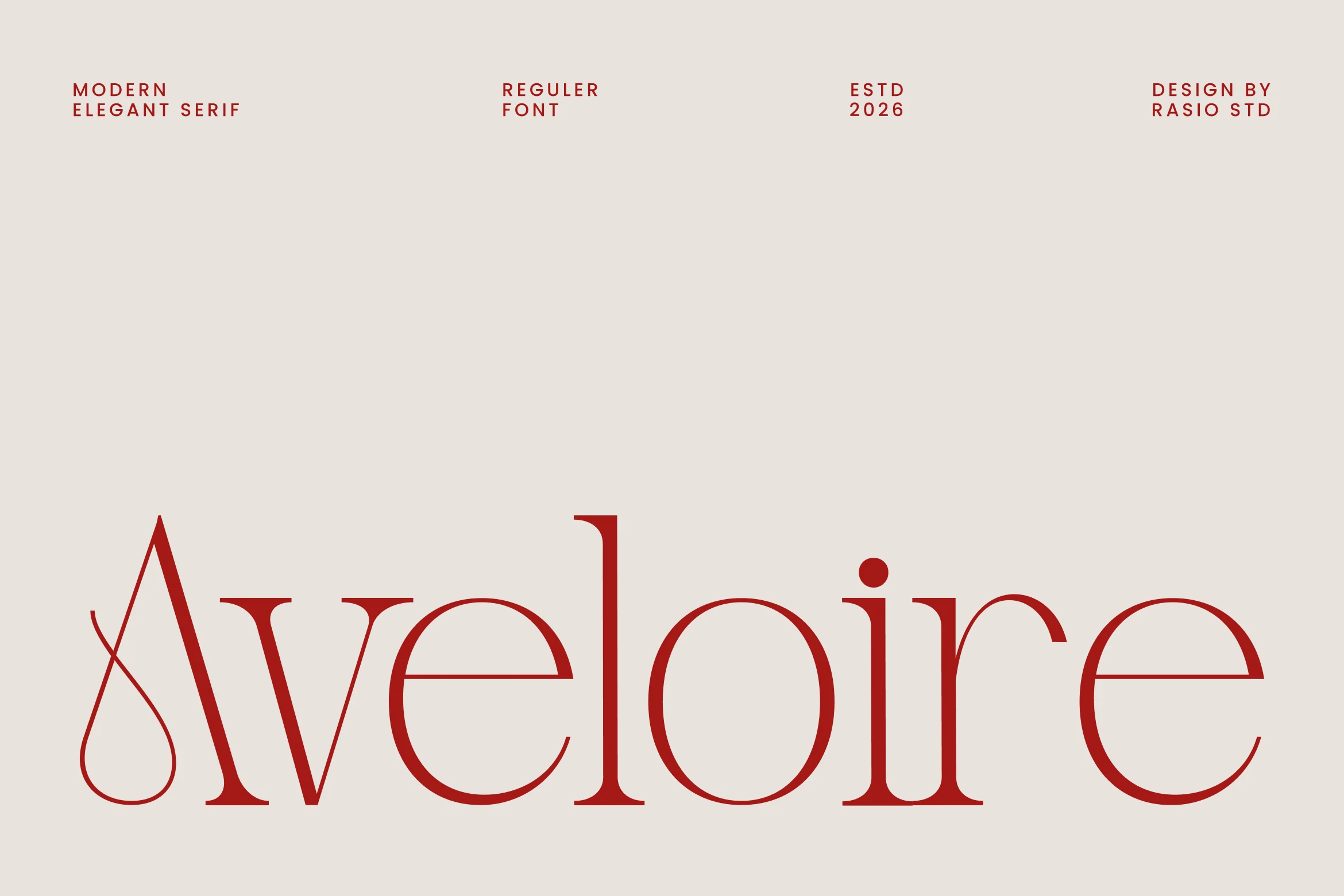 Aveloire Font preview with red modern serif letters and graceful curved terminals