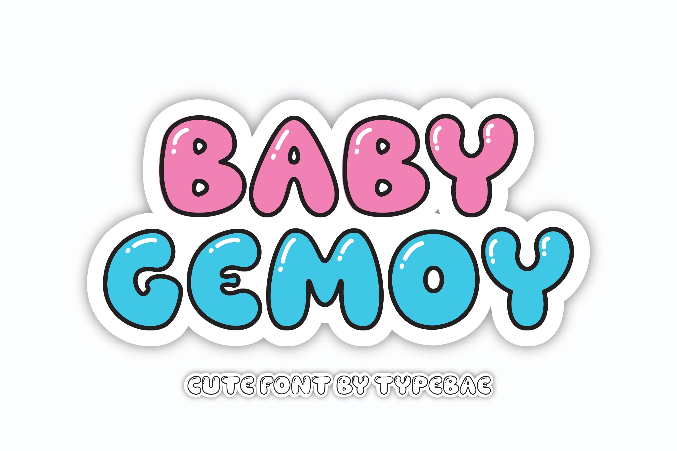 Baby Gemoy Font with thick rounded bubble letters, bold monoline strokes, and enclosed counters