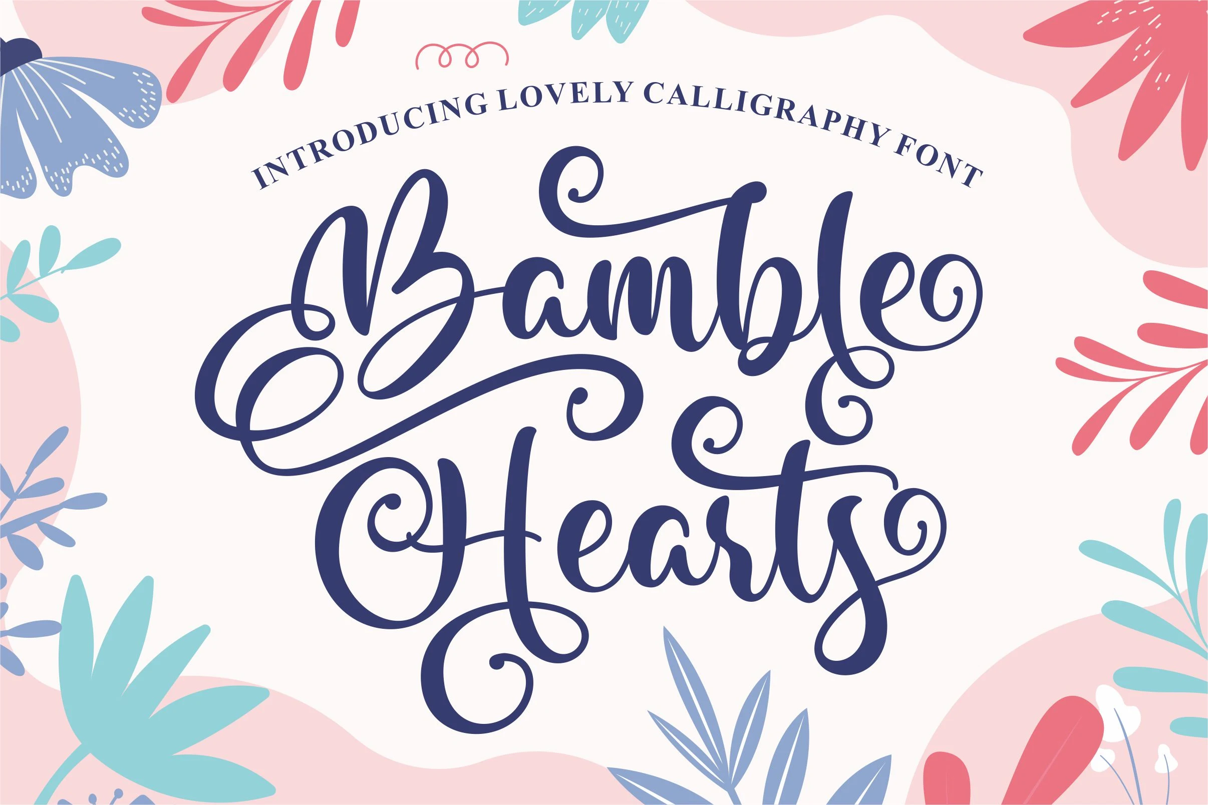 Bamble Hearts Font features connected cursive letterforms, high stroke contrast, and elaborate decorative swashes.