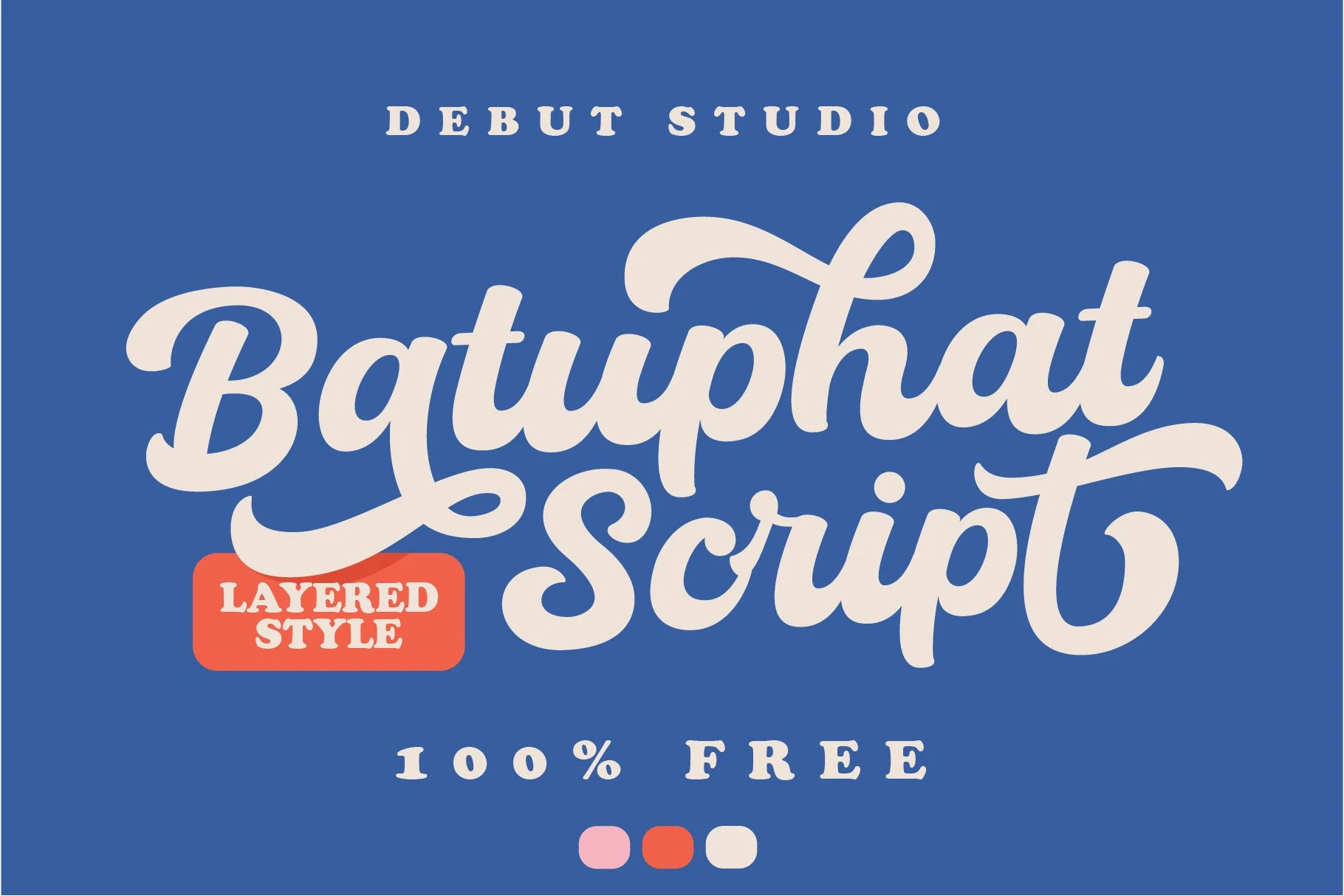 Batuphat Font preview in bold cream retro script with sweeping swashes on a blue background