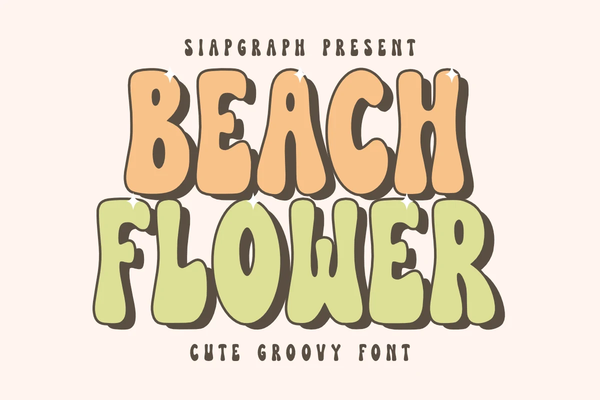 Beach Flower Font in bold rounded bubble lettering with compressed proportions and a heavy drop shadow