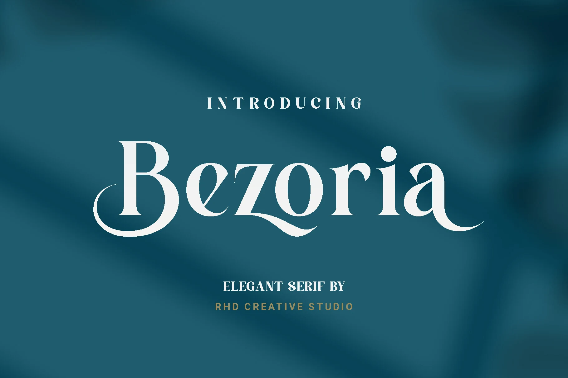 Bezoria - Elegant Serif Font preview with white high-contrast serif lettering and graceful swash details