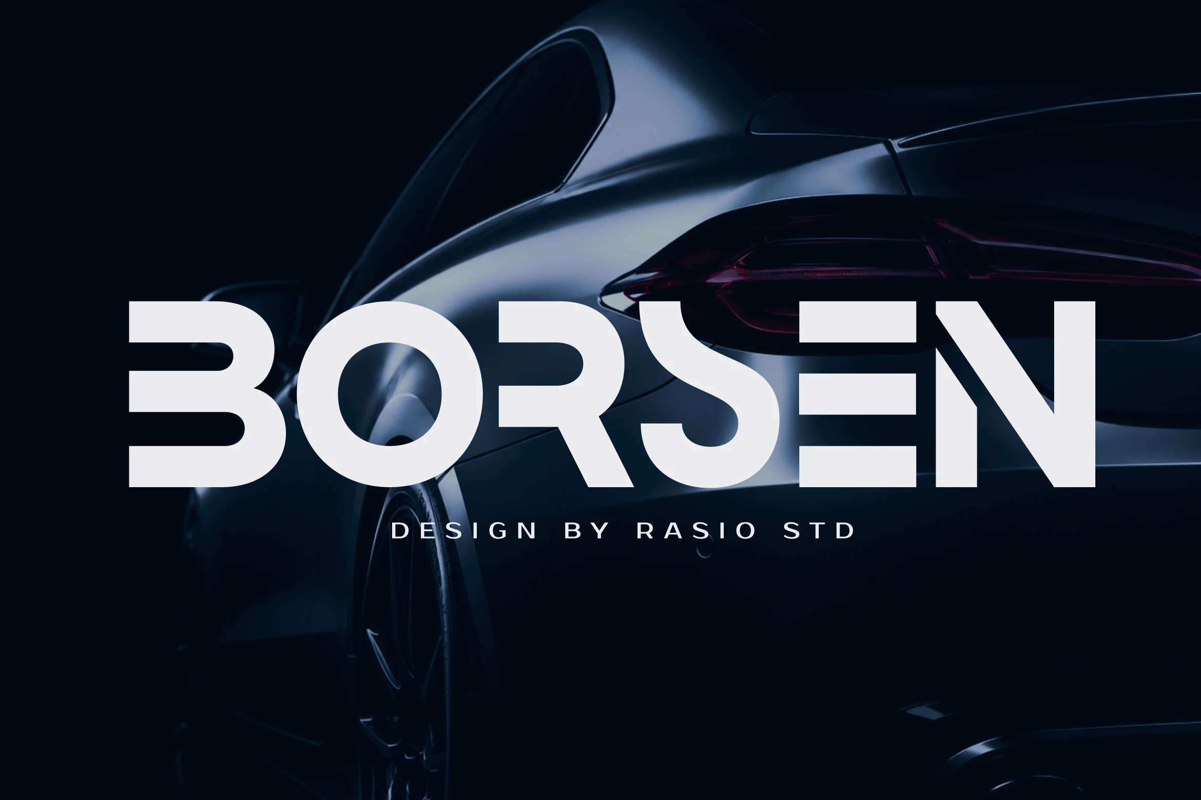 Borsen Font, a bold wide geometric sans-serif with horizontal stencil-like gaps and monolinear strokes.