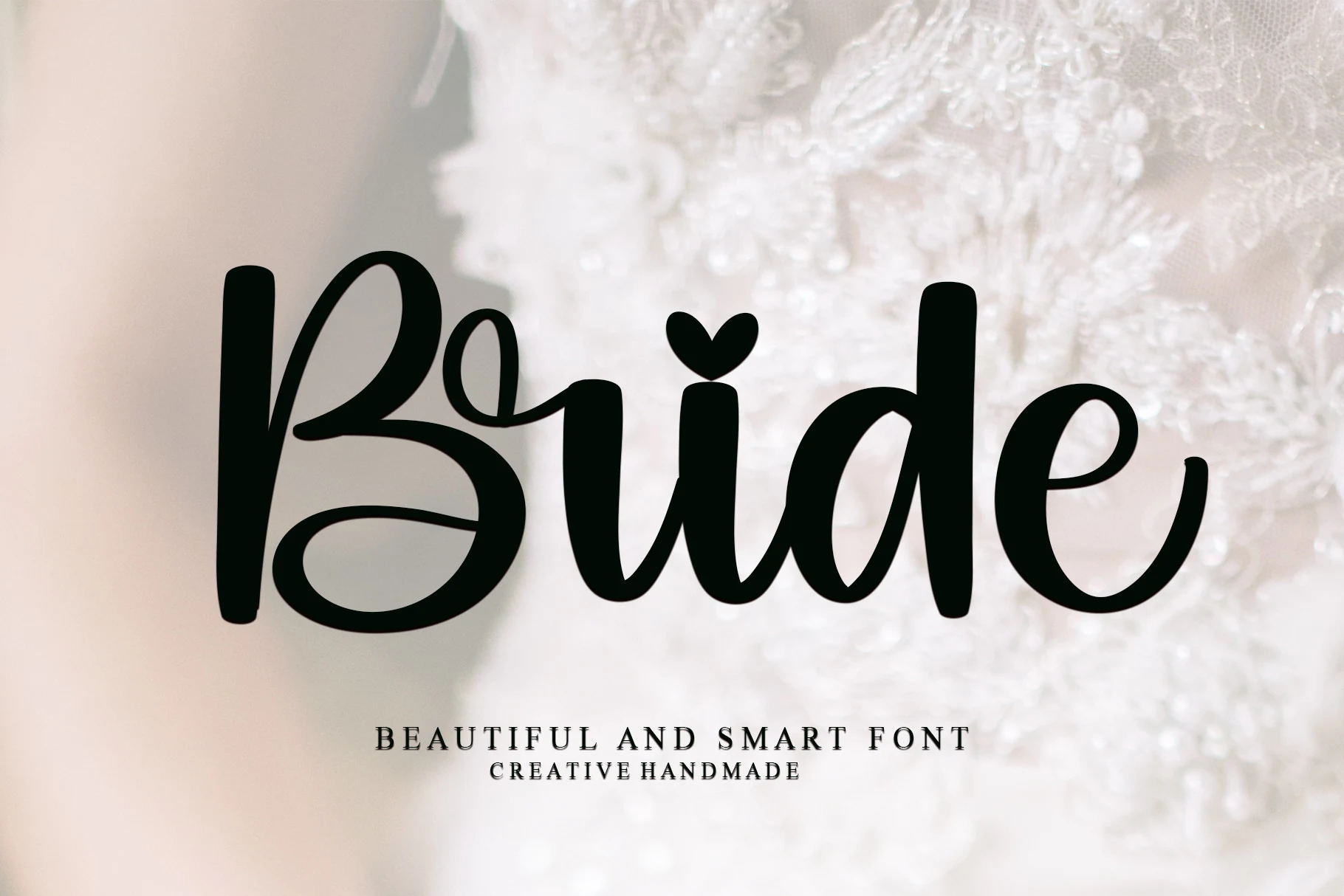 Bride Font bold black handwritten lettering with rounded strokes and a heart accent