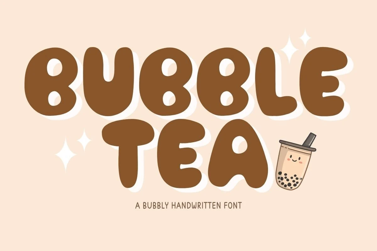 Bubble Tea Font in thick, rounded handwritten lettering with wide proportions and bubbly terminals