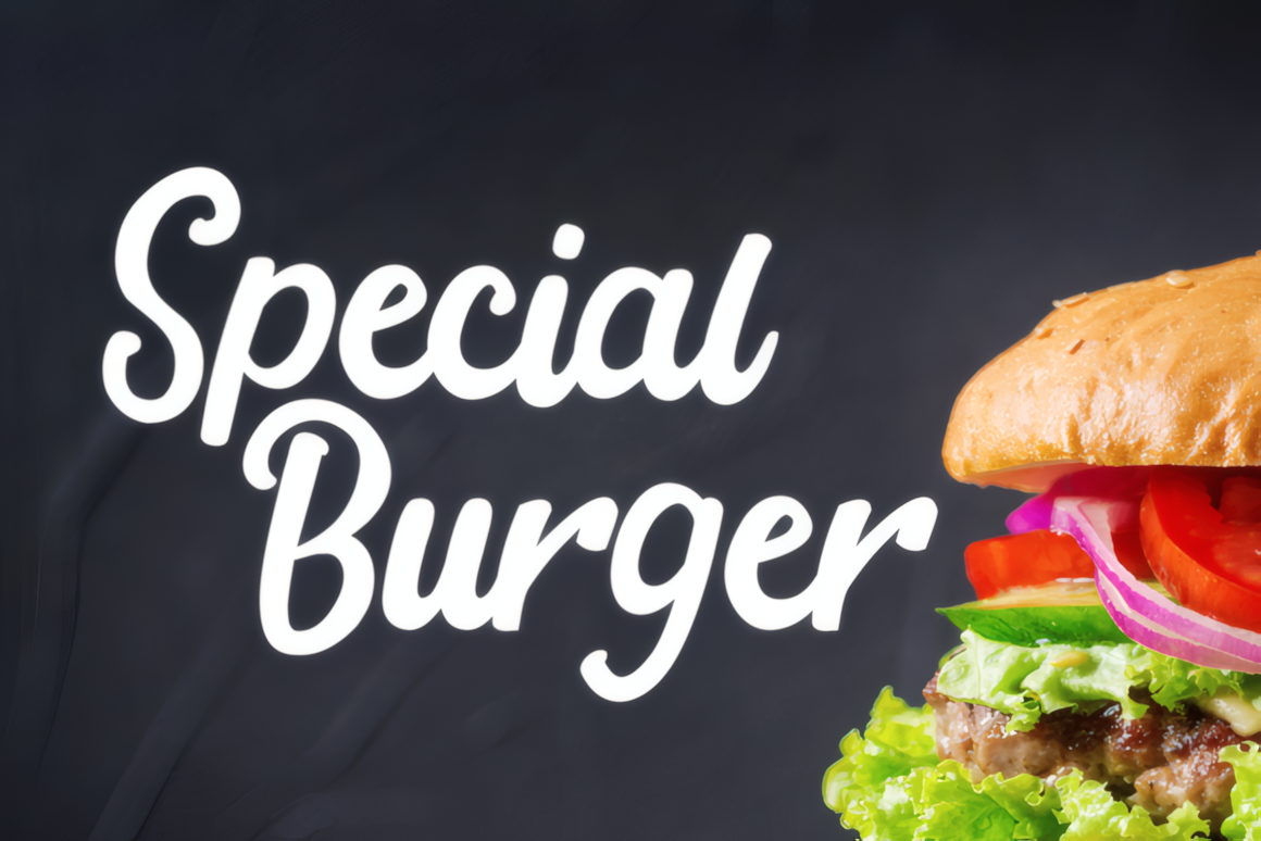 Butter Donat bold cursive script font used for a “Special Burger” headline on a food poster.