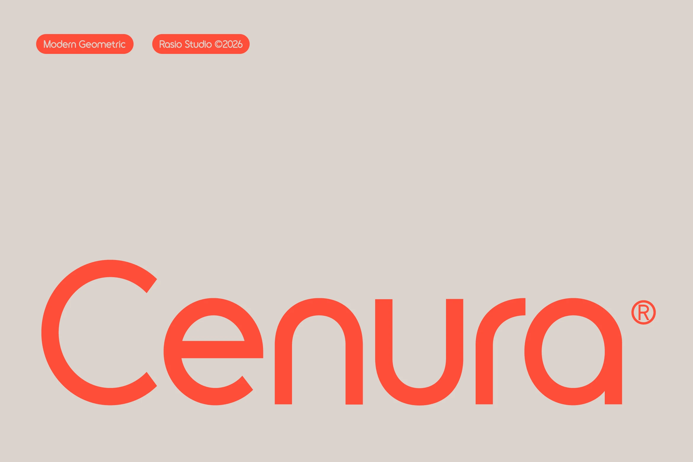 Cenura Font preview in a rounded geometric sans serif style with bright orange lettering