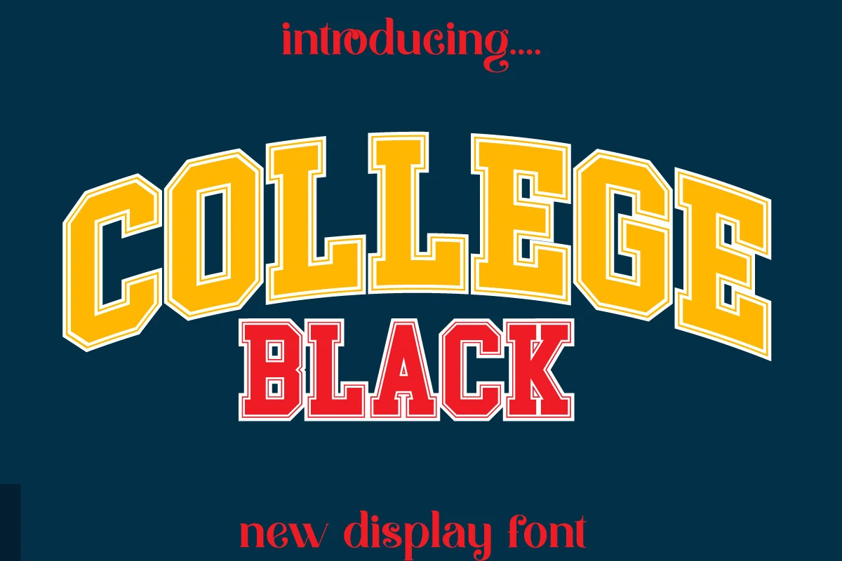 College Black Font preview with varsity display lettering