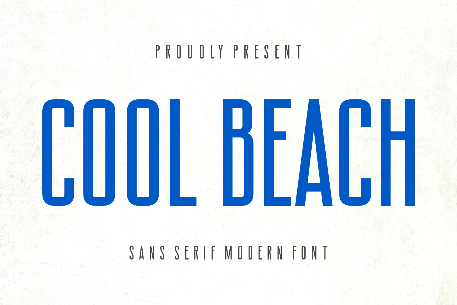 Cool Beach Font preview with tall blue condensed sans serif lettering and clean modern shapes