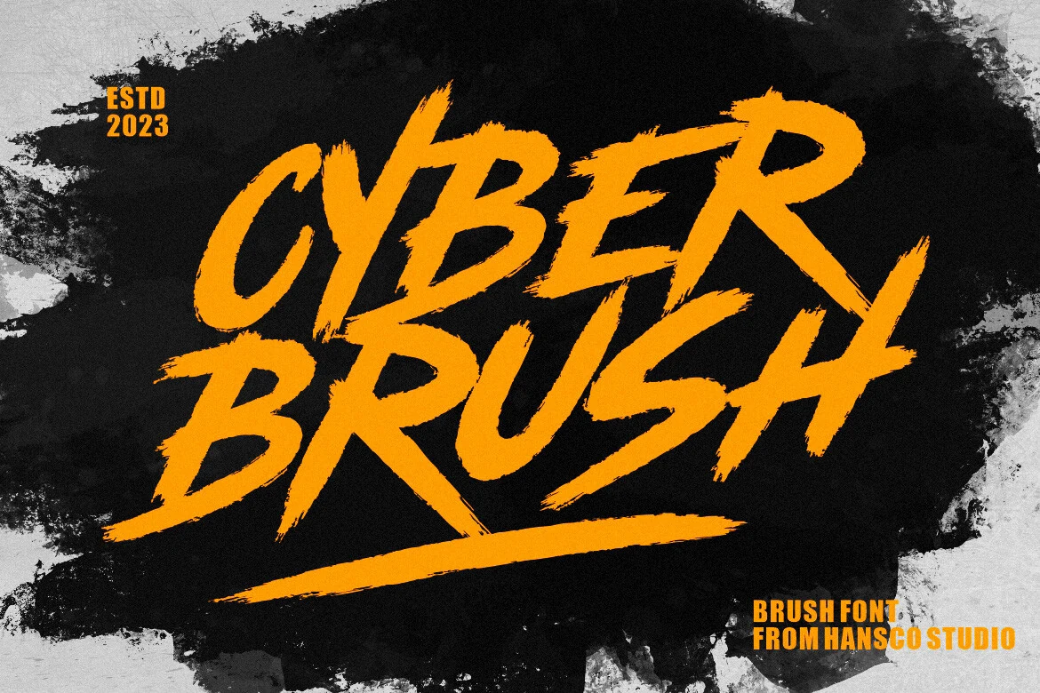 Cyber Brush Font preview with rough brush lettering