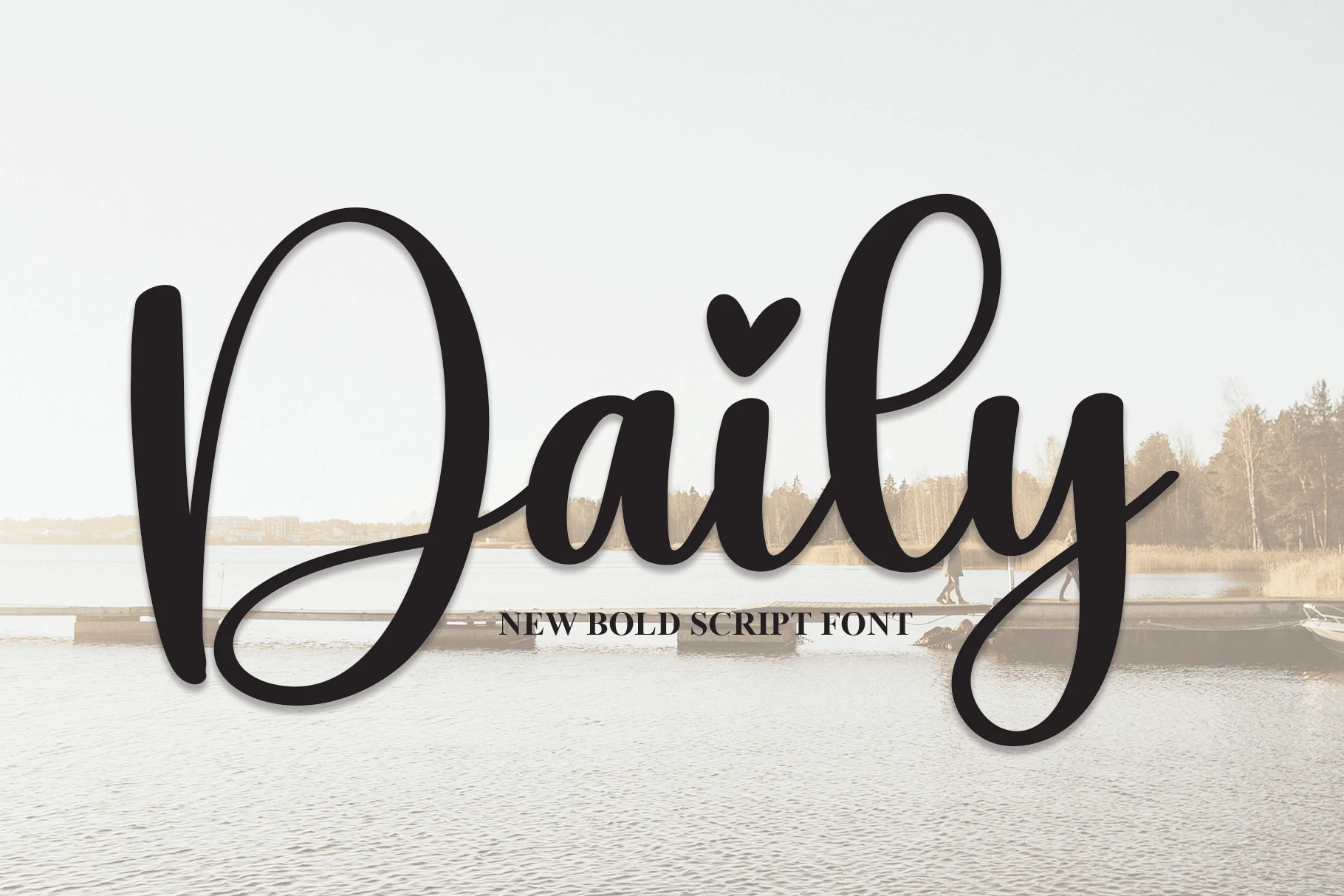 Daily Font preview with bold black script, large looping letters, and a heart accent