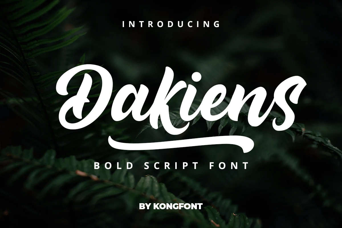 Dakiens Font showing substantial display weight, distinctive letterforms, and contrasting main strokes and details