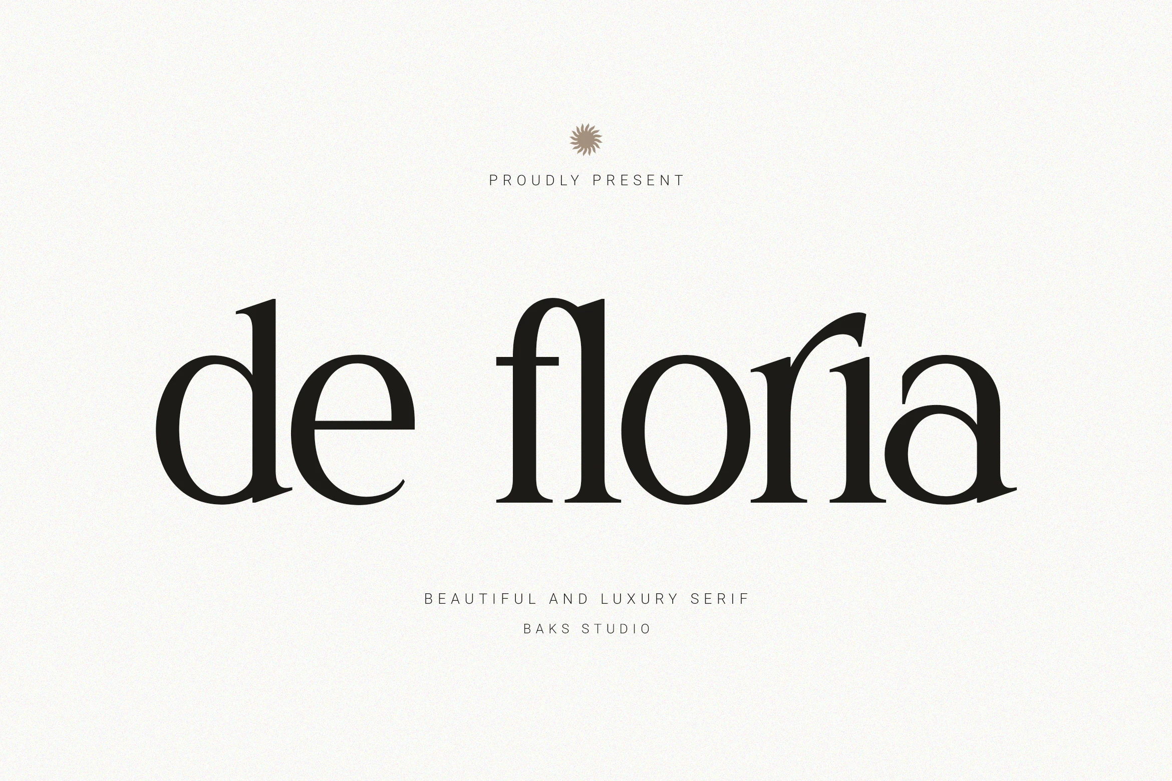 De Floria Font preview with black serif lettering, soft curves, and refined contrast