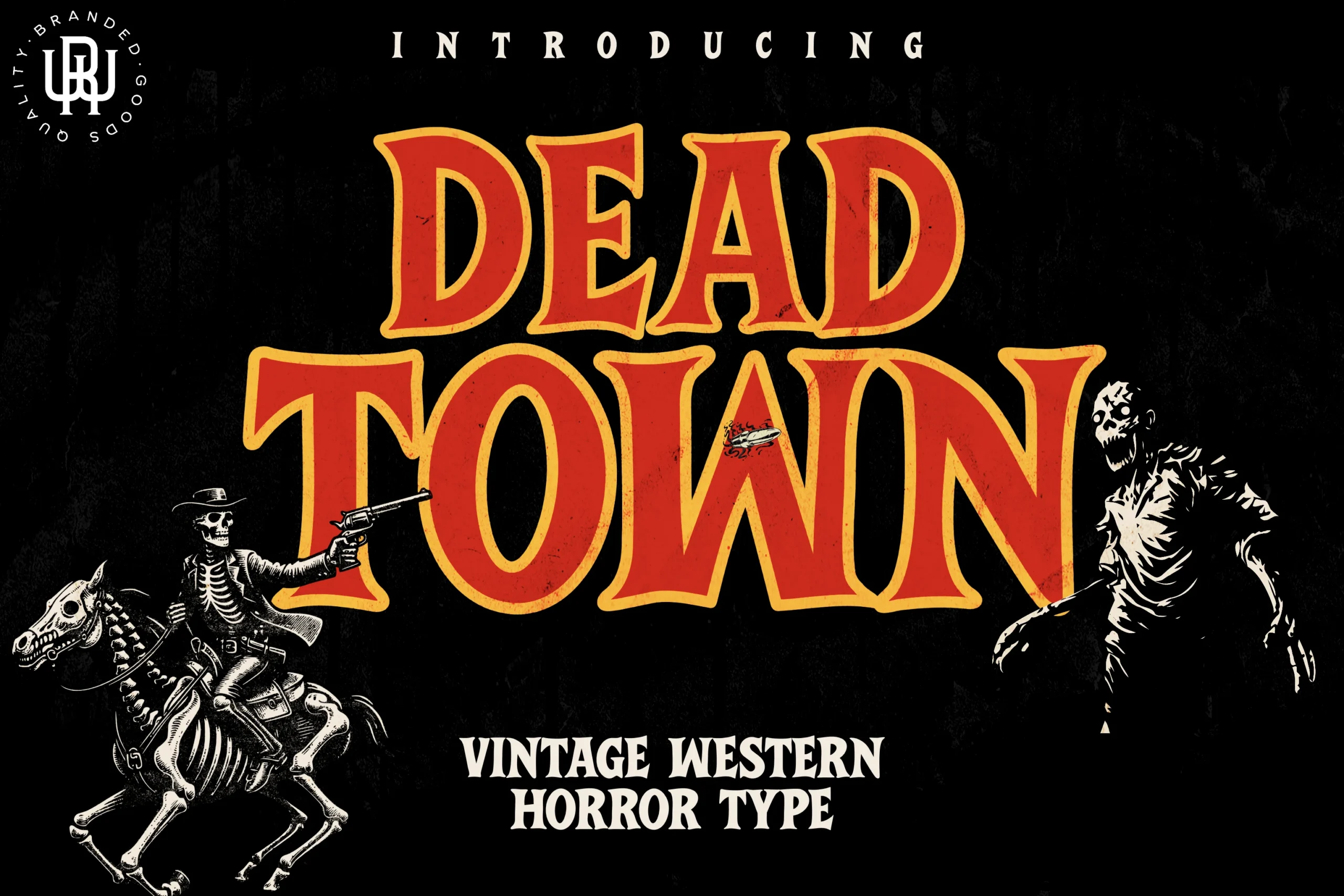 Dead Town Font featuring a bold weathered serif with flared terminals and distressed texture.