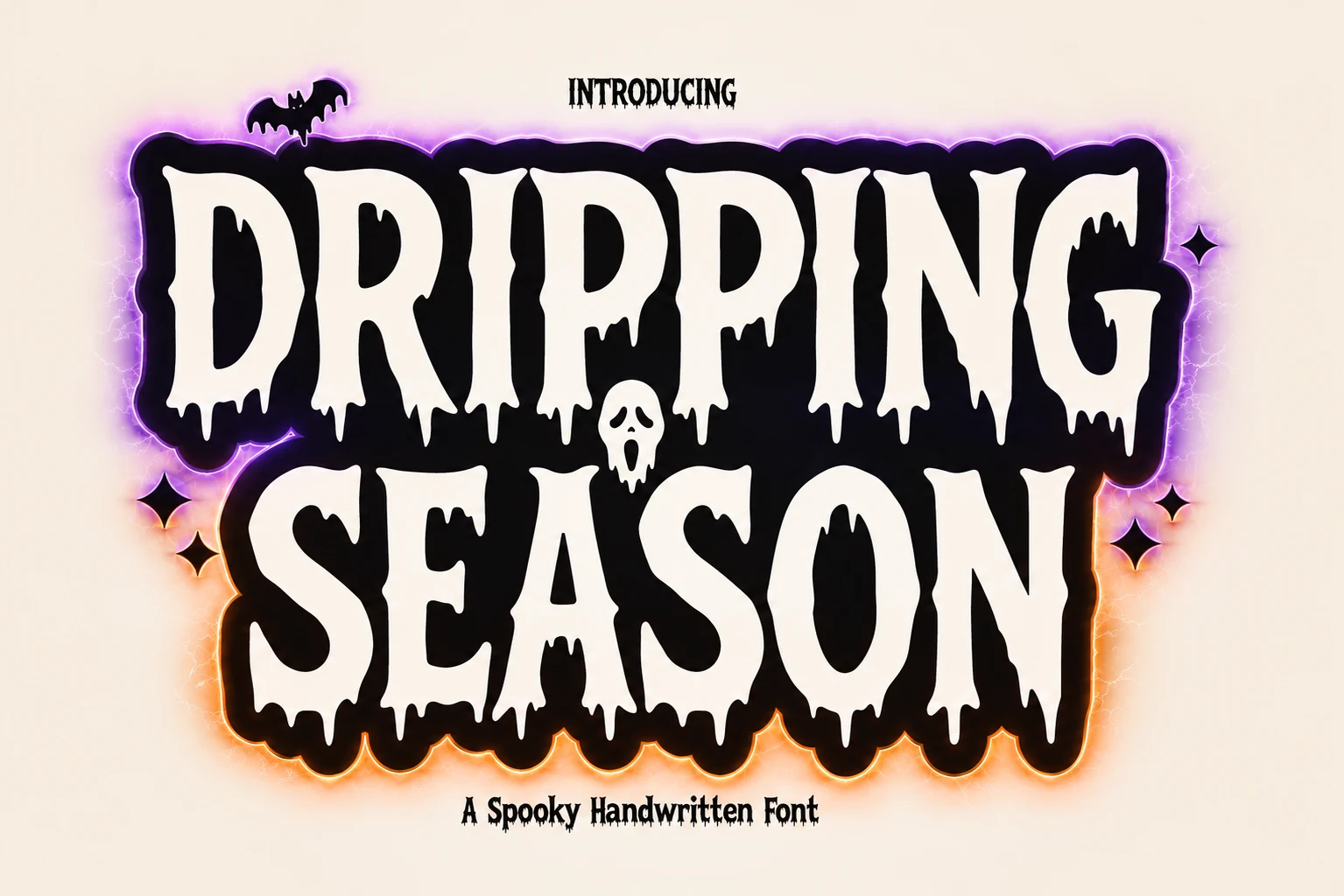 Dripping Season Font is a bold display typeface with chunky, uneven letters and irregular dripping terminals.