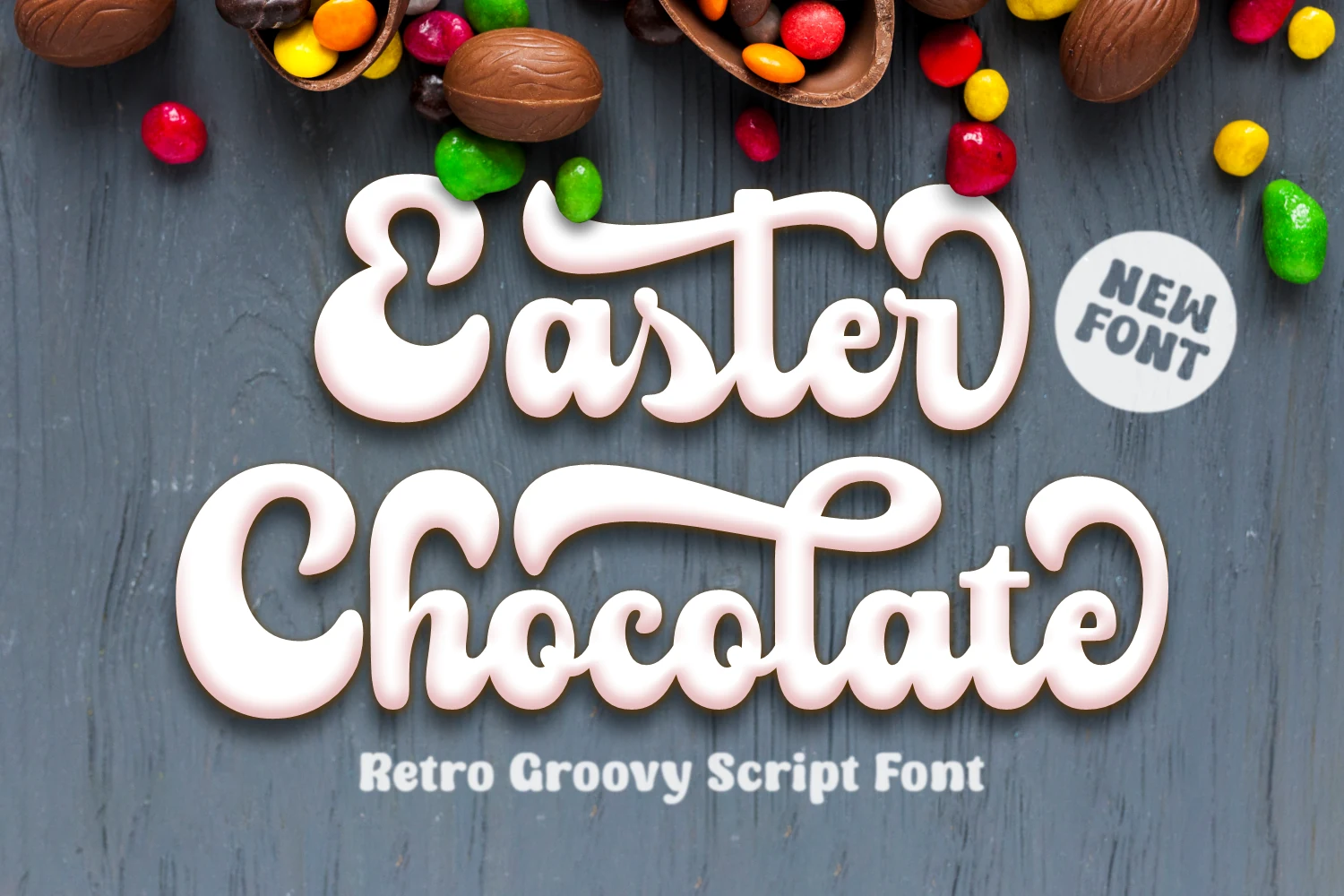 Easter Chocolate Font preview with groovy script lettering