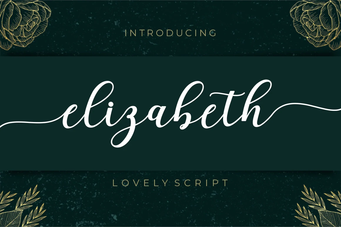 Elizabeth Font featuring connected cursive letterforms, high stroke contrast, and a decorative final swash