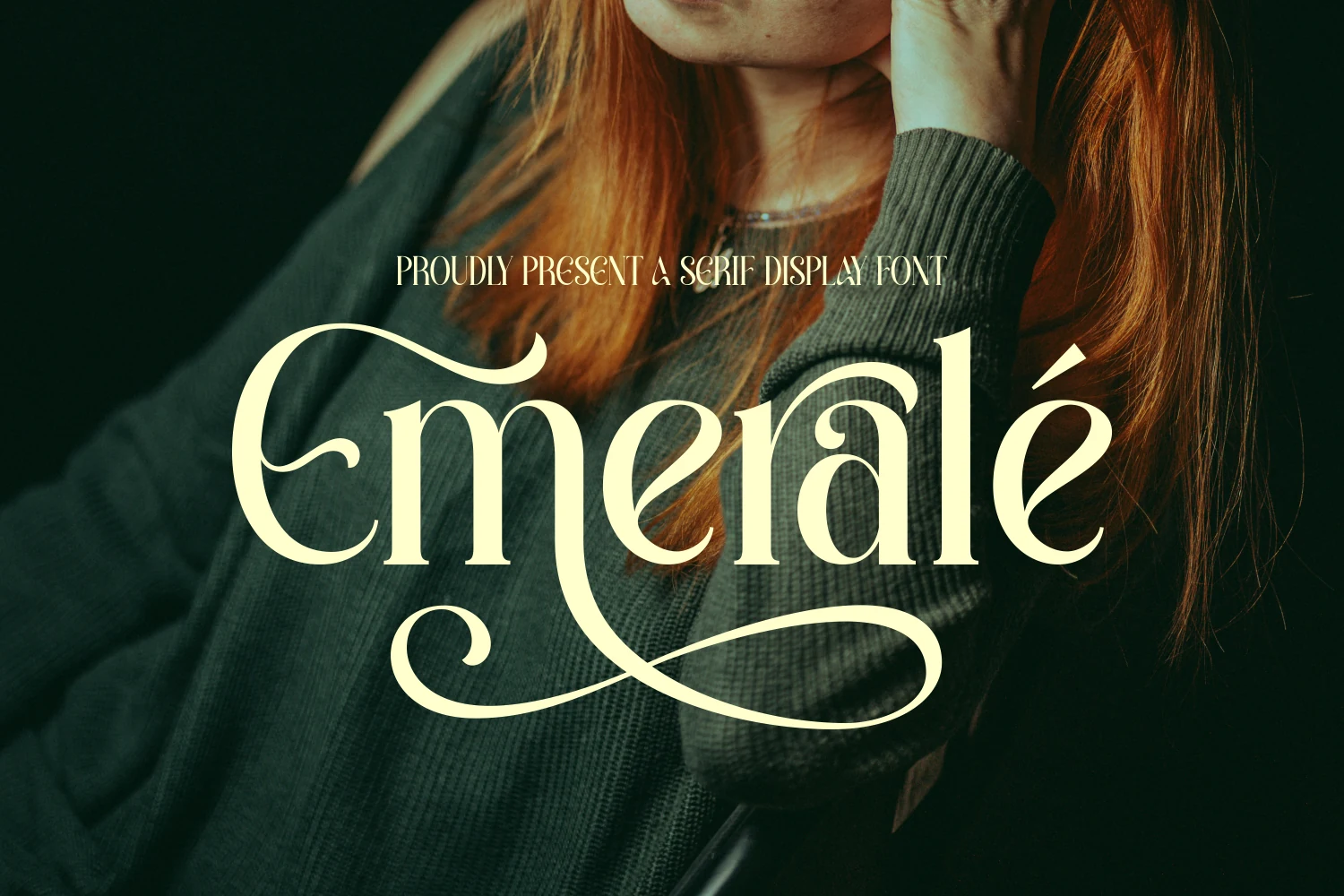 Emerale Font cream decorative serif preview with high contrast and sweeping swash