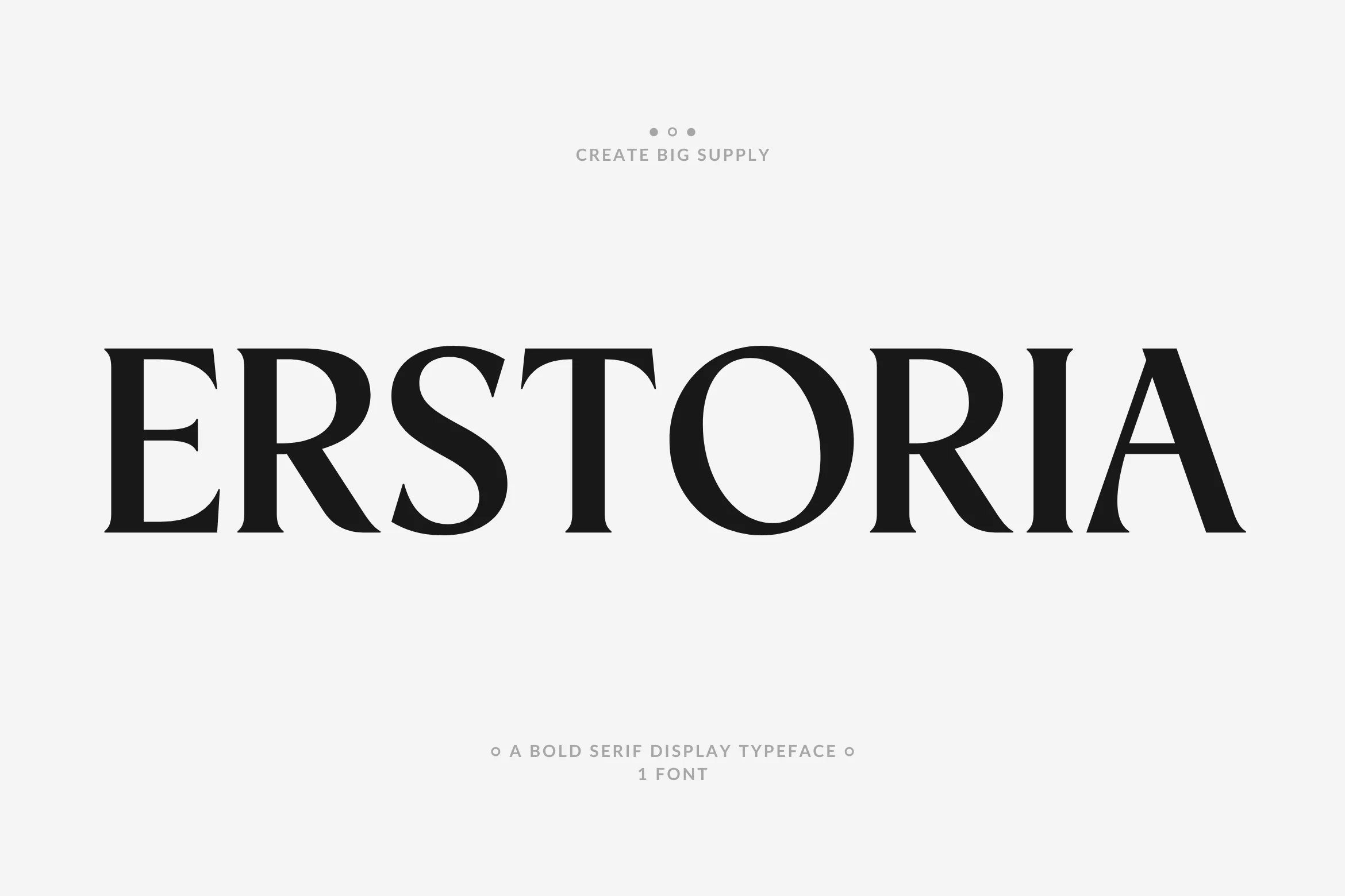 Erstoria Font preview with bold black serif lettering on a light gray background