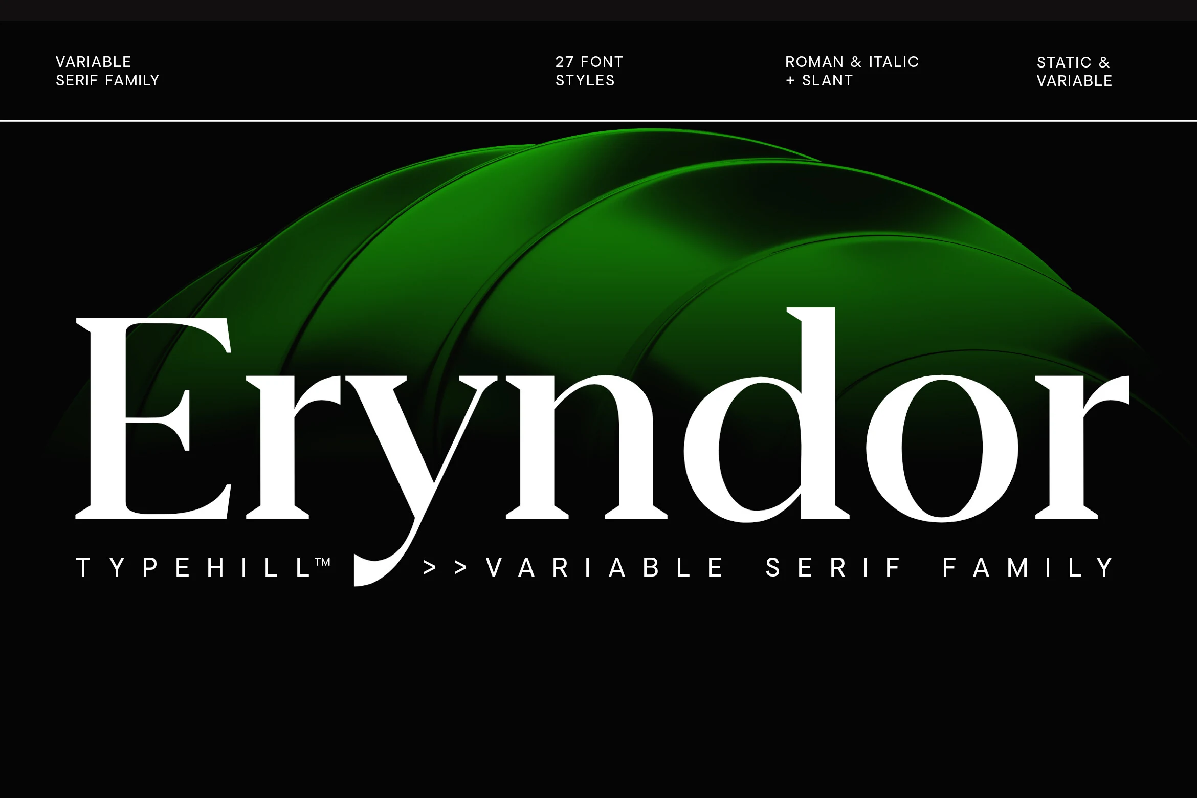 Eryndor Font preview with bold high-contrast serif lettering and sharp terminals