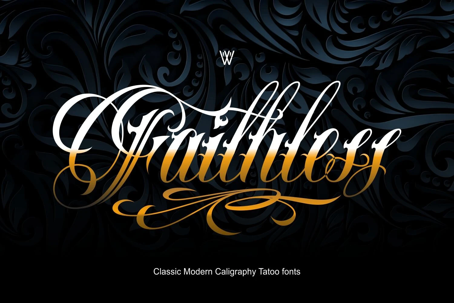 Faithless Font with flowing connected letters, pronounced swashes, and high-contrast calligraphic strokes.