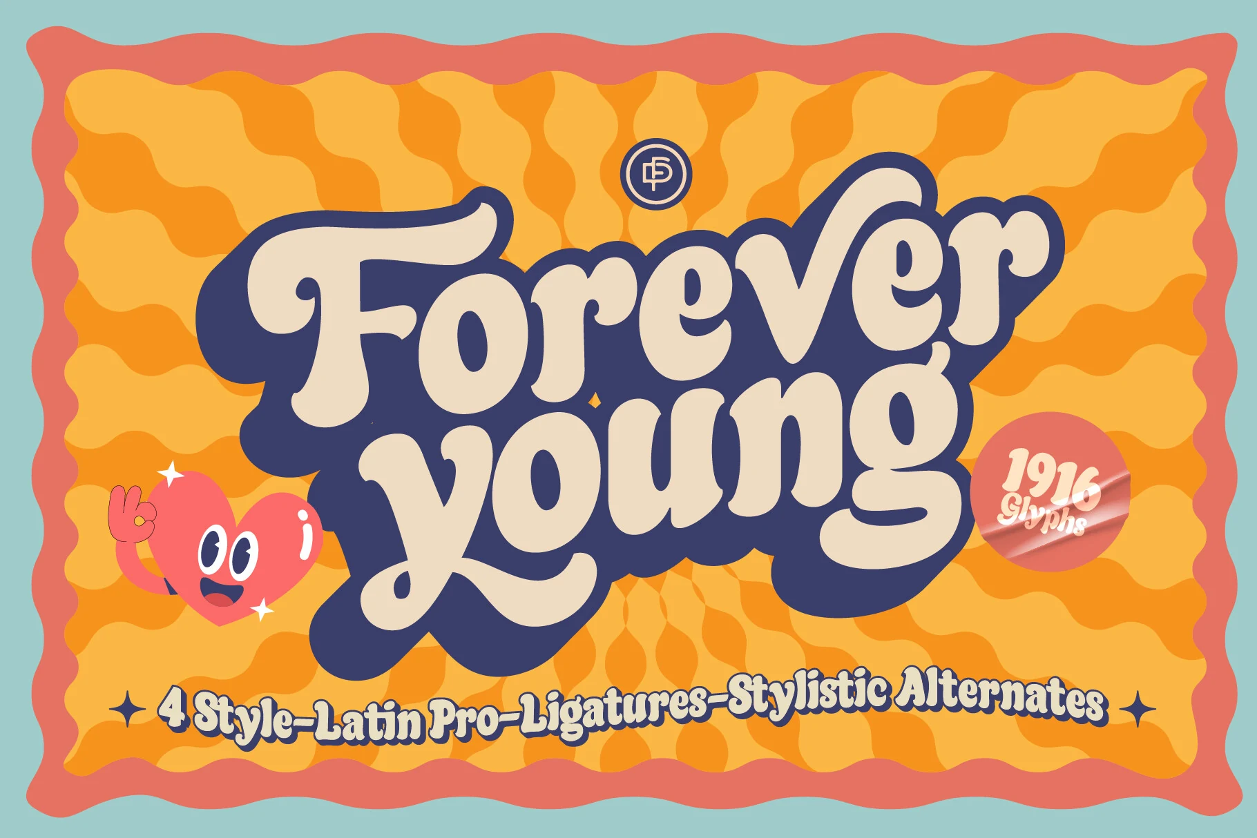 Forever Young Font featuring thick connected cursive letters with rounded terminals and smooth retro curves.