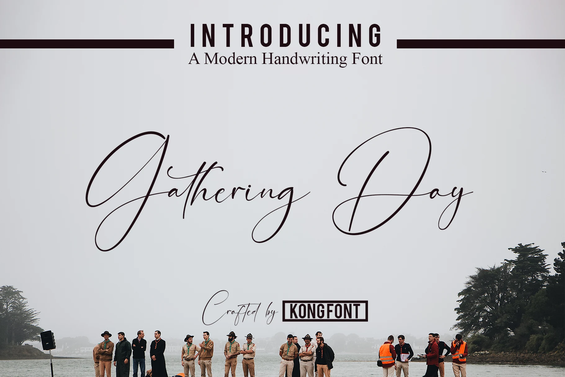 Gathering Day Font showing flowing handwritten movement, connected letterforms, and a rounded playful character