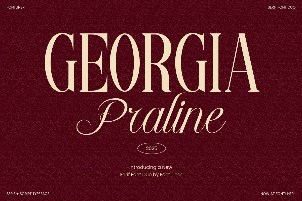 Georgia Praline Font with a high-contrast upright serif paired with flowing connected script and swashed capitals.