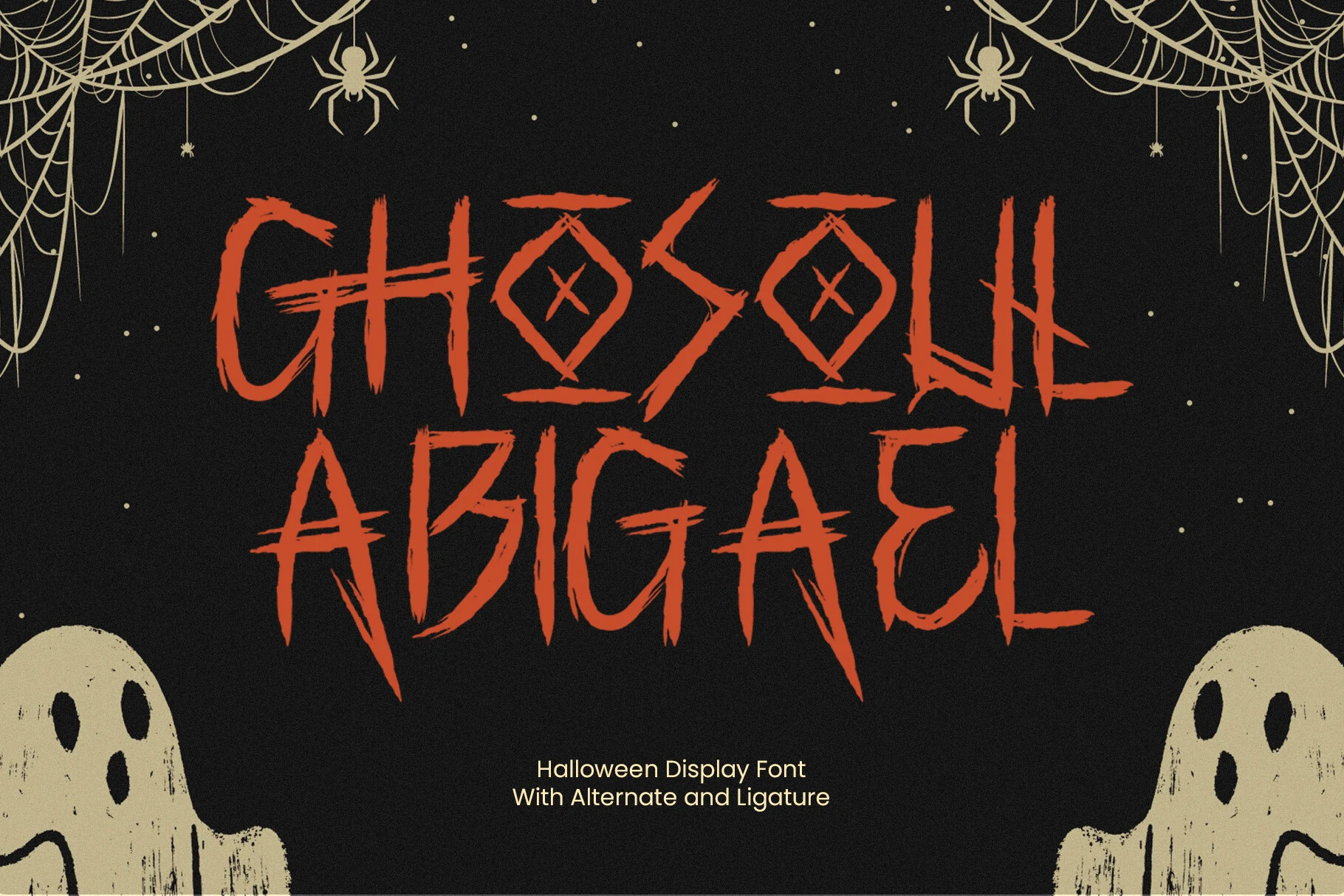 Ghosoul Abigael Font with rough brush lettering, distressed edges, and sharp jagged terminals.