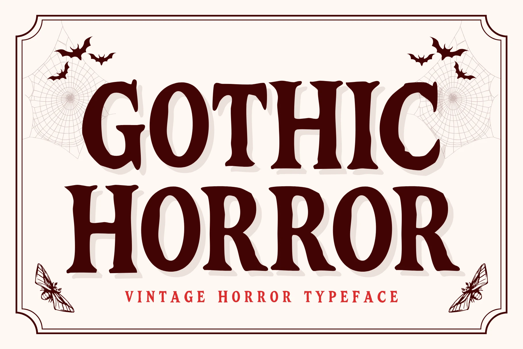 Gothic Horror Font showing large bold distressed serif lettering with high contrast, chiseled edges, and a drop shadow effect.