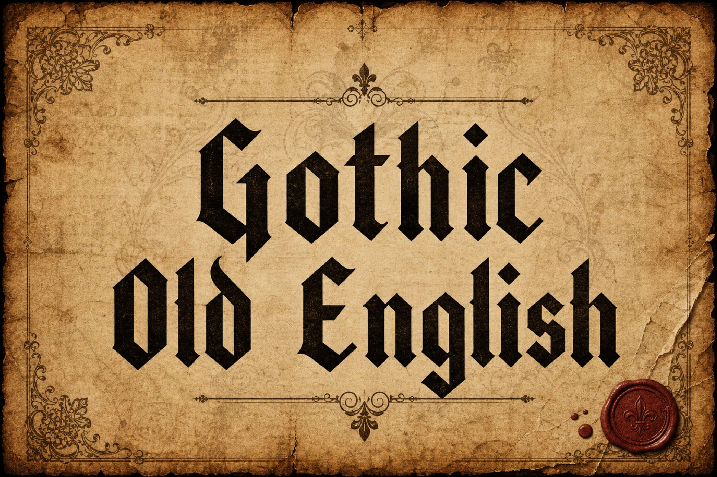 Gothic Old English Font with heavy vertical strokes, pointed terminals, and dense angular letterforms.