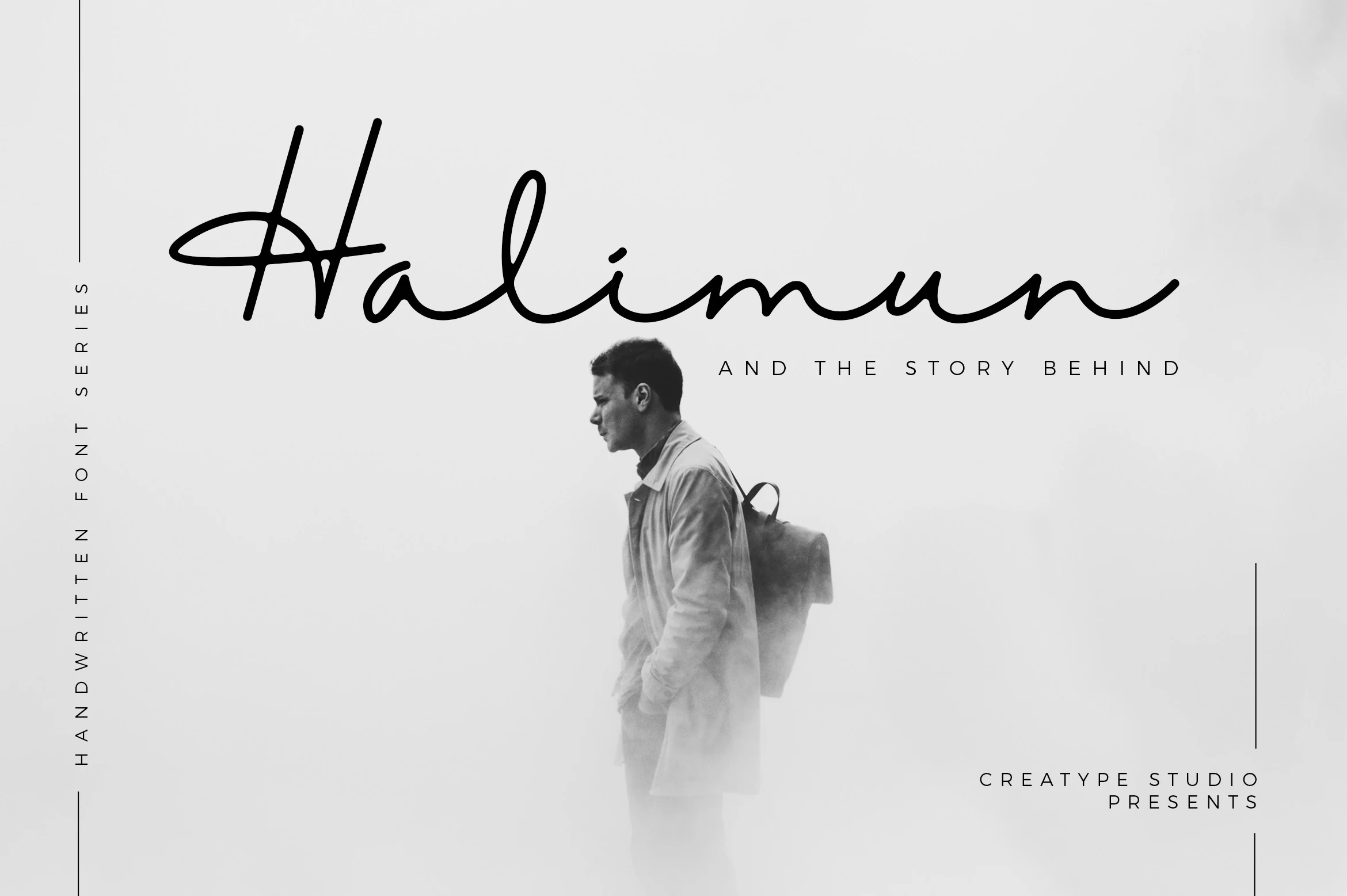 Halimun Font preview with sleek black handwritten script and flowing monoline strokes