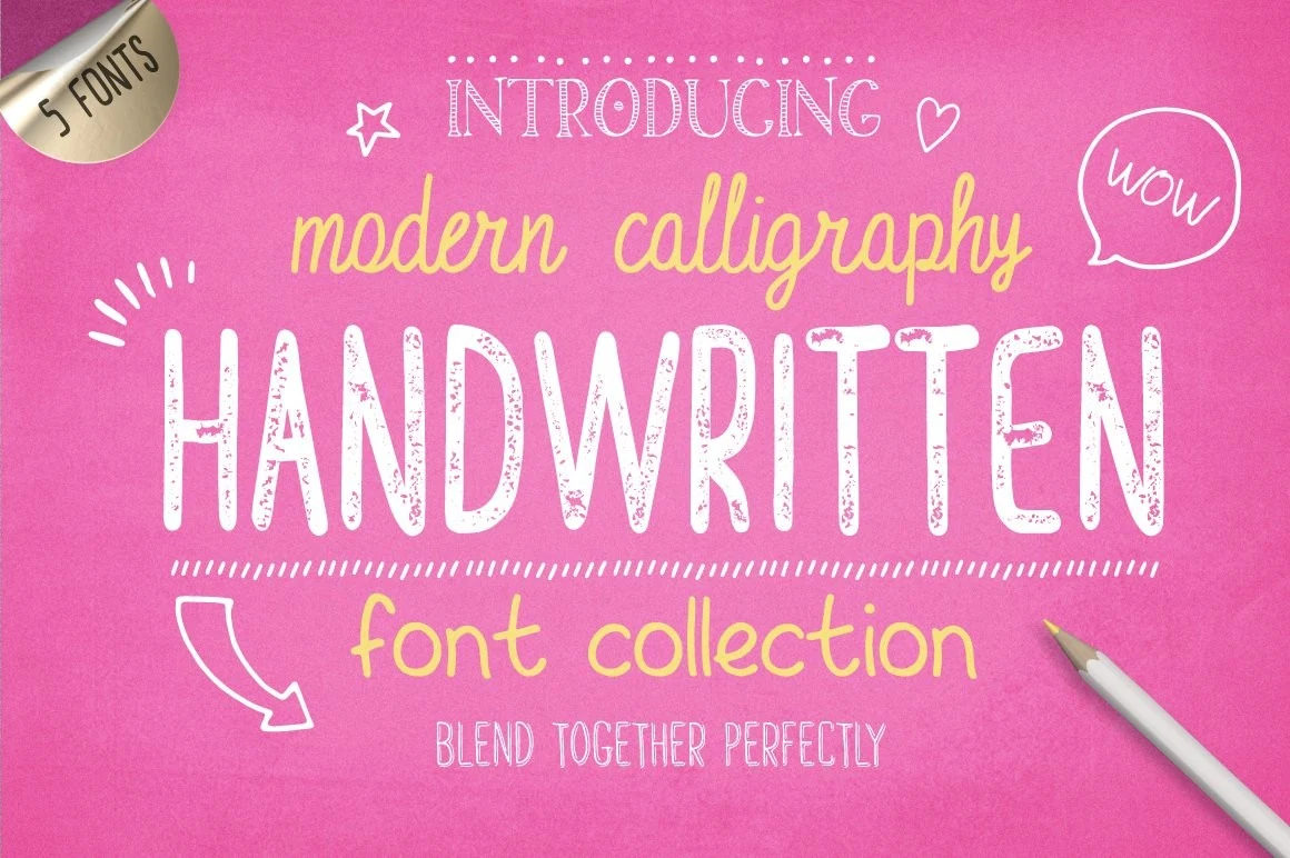 Handwritten Font Collection Font preview with mixed handwritten styles