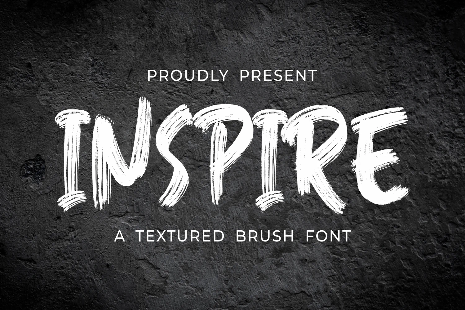 Inspire Font preview with bold white textured brush lettering and rough dry-brush strokes