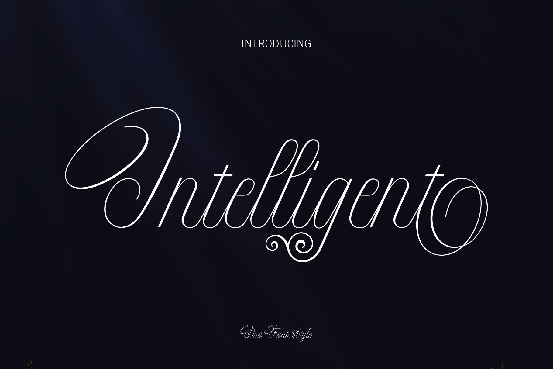 Intelligent Font preview with delicate white script lettering, long swashes, and fine hairline strokes