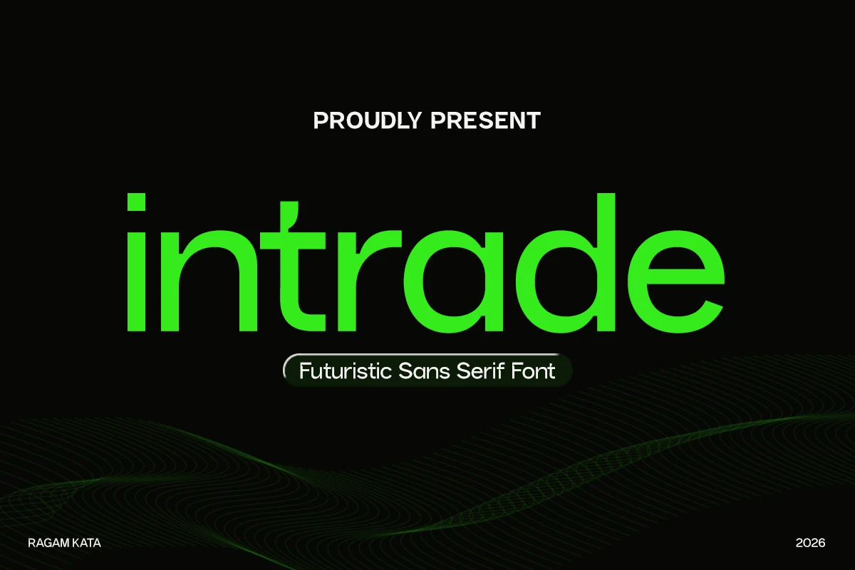 Intrade Font preview in bright green rounded futuristic sans serif lettering
