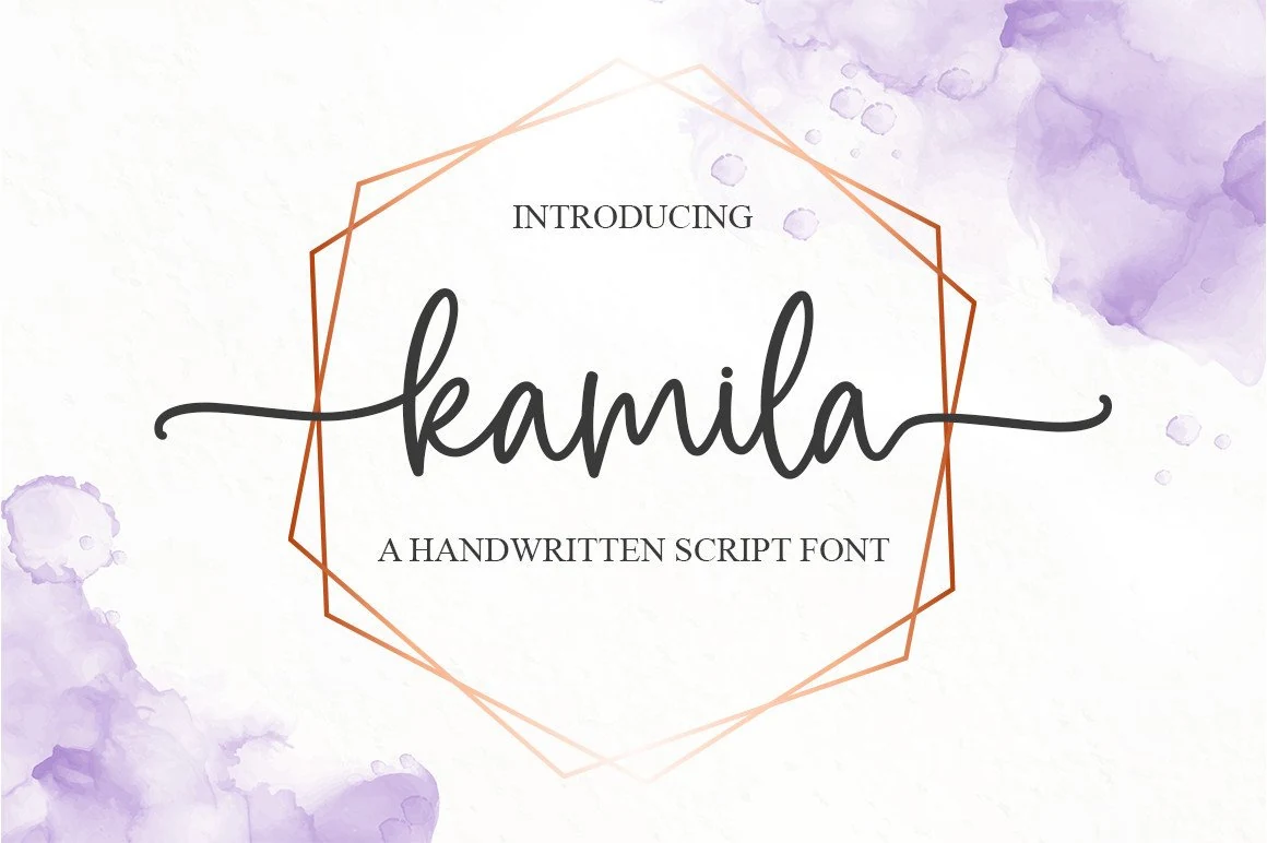 Kamila Font smooth gray handwritten script with long horizontal swashes