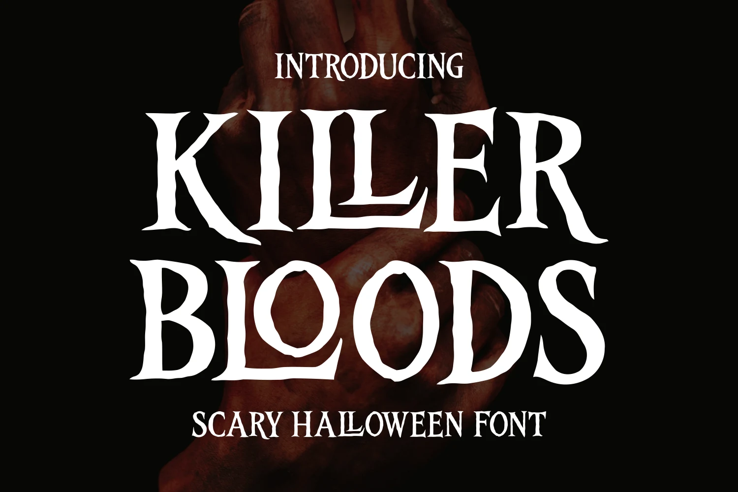 Killer Bloods Font by Dreamink 7ntypes Font is a horror display typeface with pointed blade-like serifs, high-contrast strokes, and irregular hand-drawn edges.