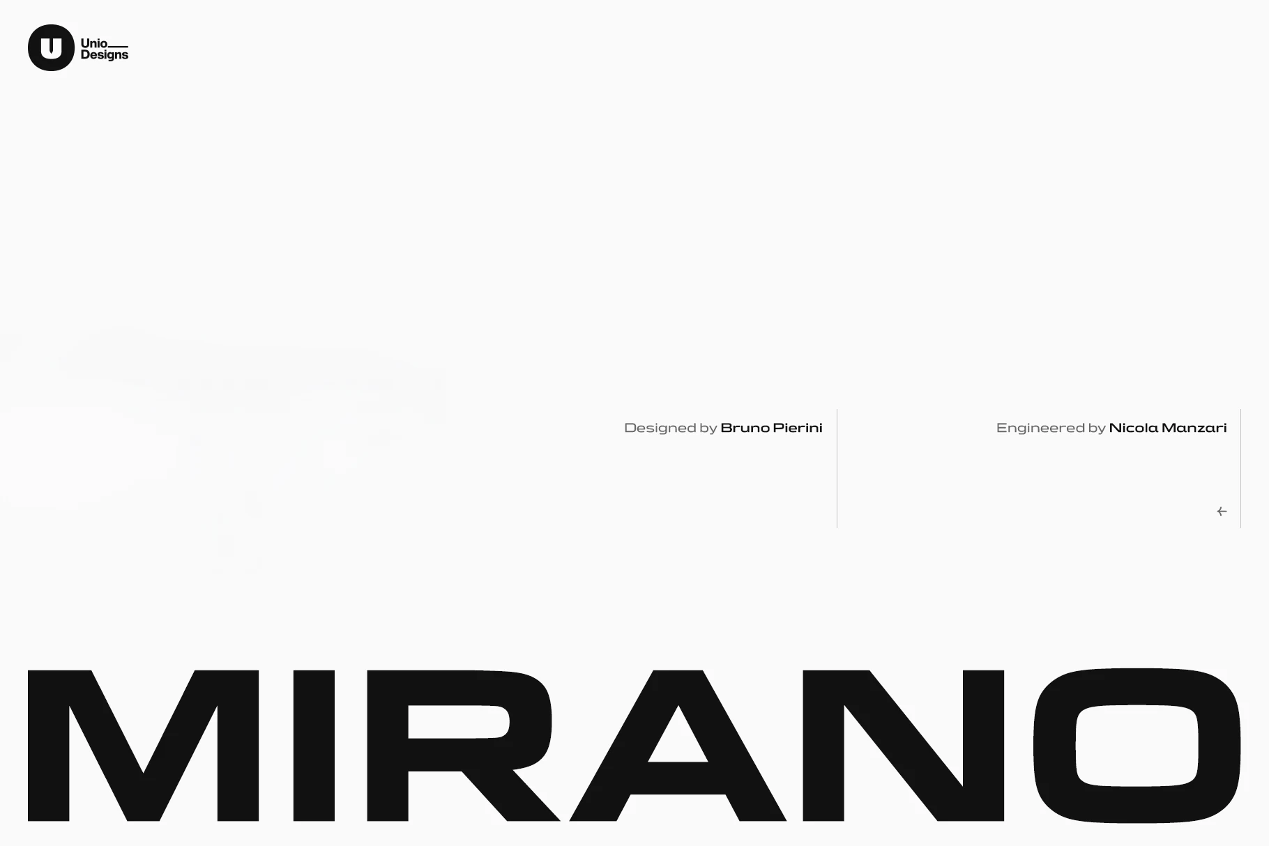 Mirano Extended Font preview with bold extended sans serif lettering and squared black forms