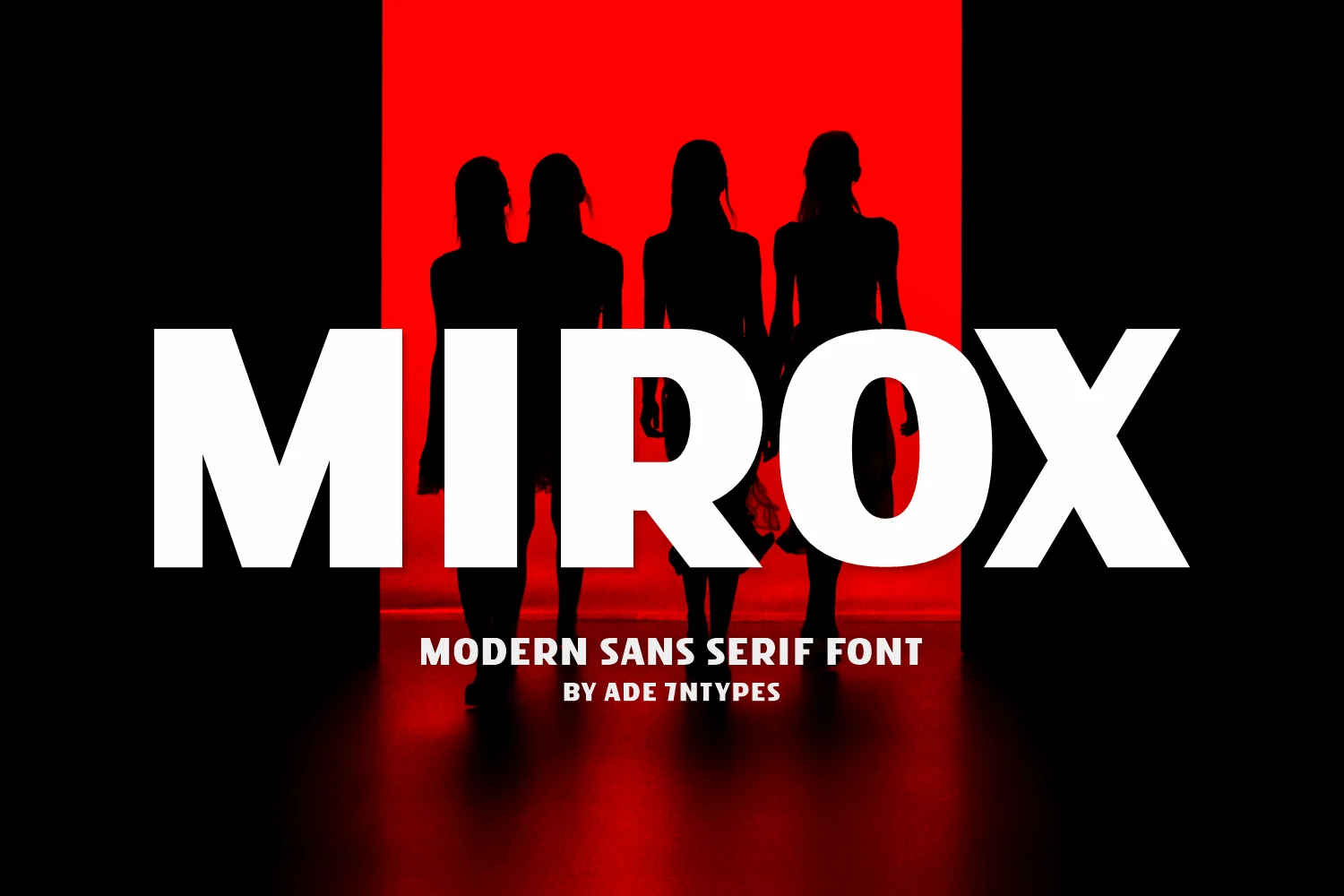 Mirox Font preview with bold white modern sans serif capitals and a sharp angled X