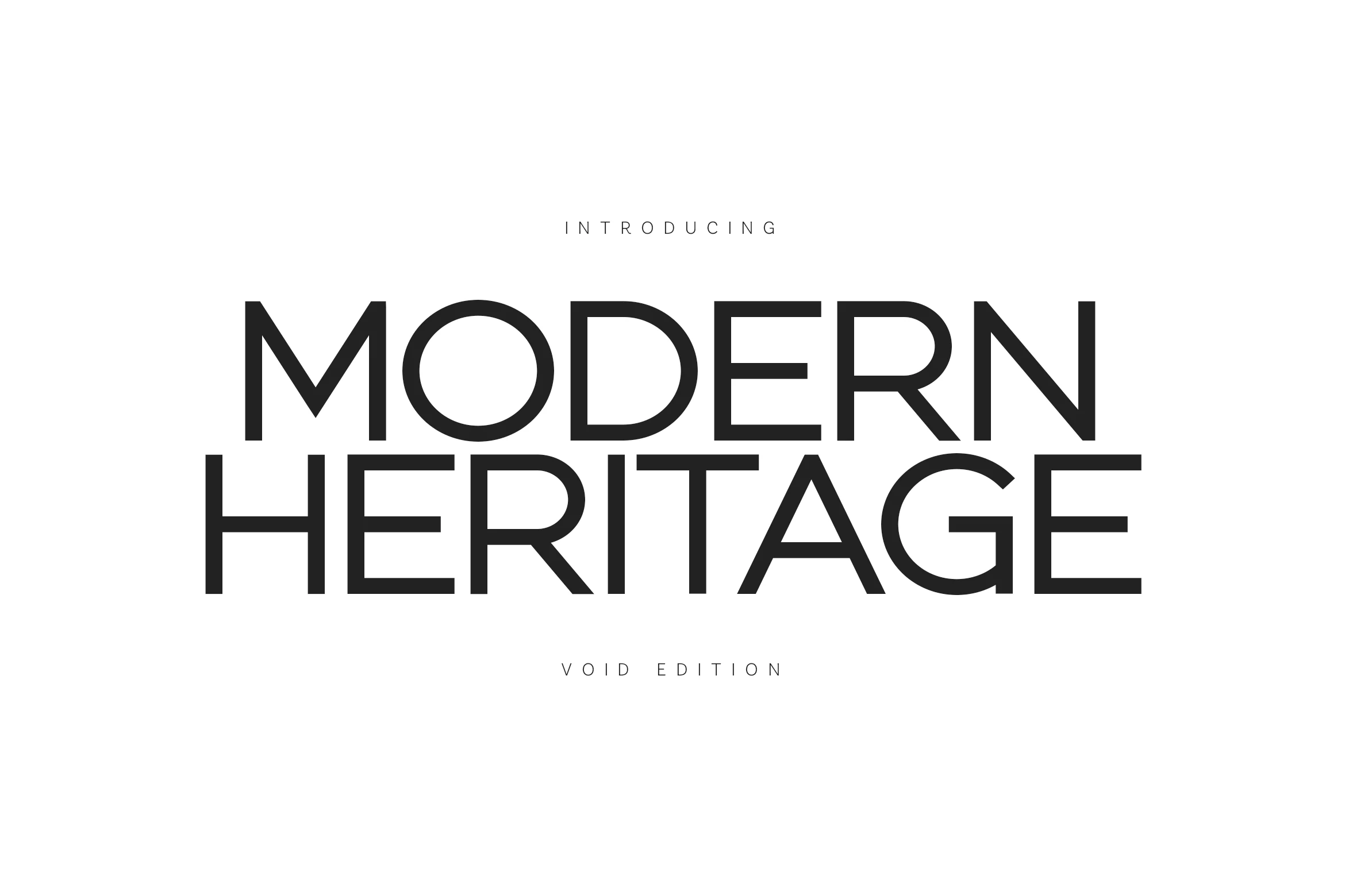 Modern Heritage Font preview with thin black sans serif uppercase lettering