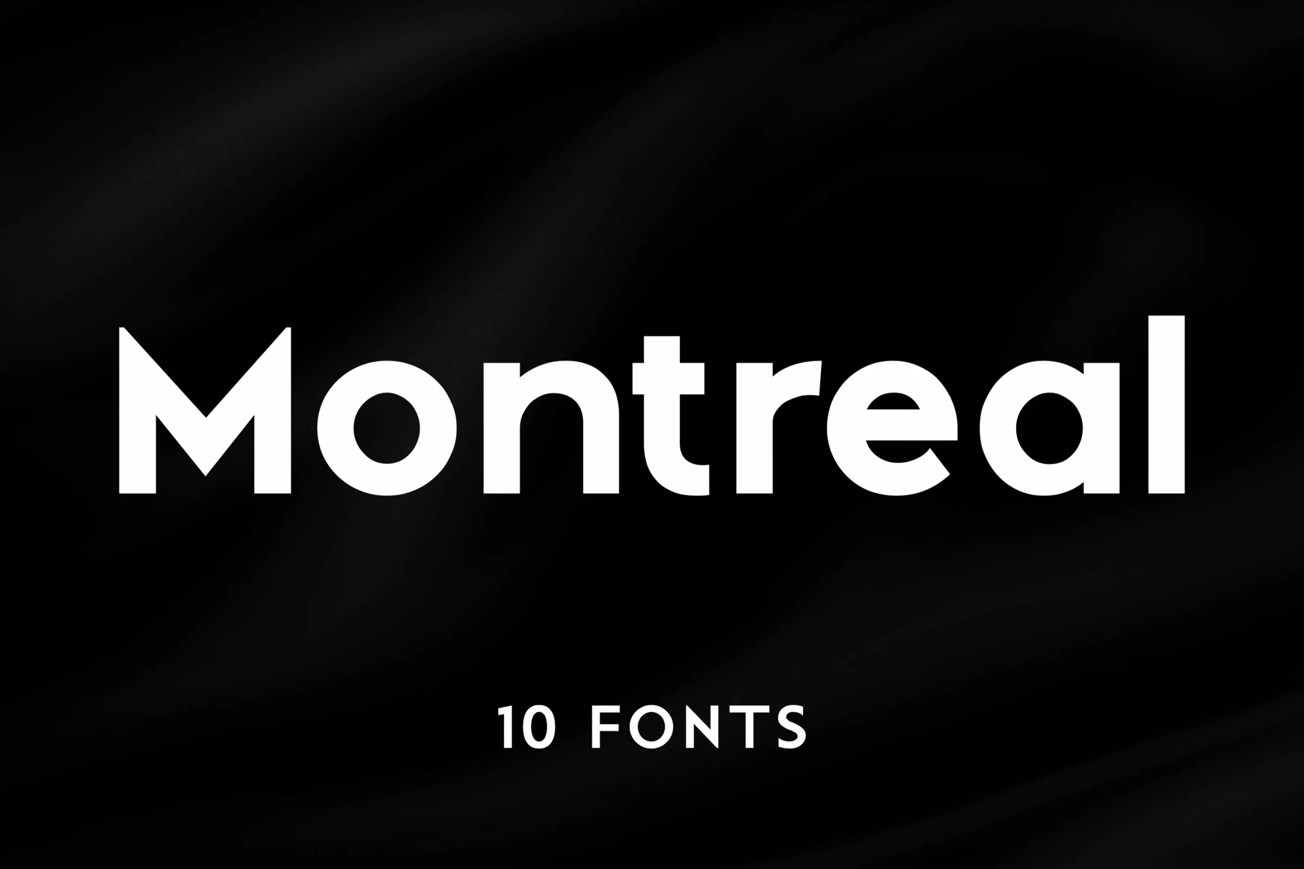 Montreal Font preview with bold geometric sans serif lettering in white on black