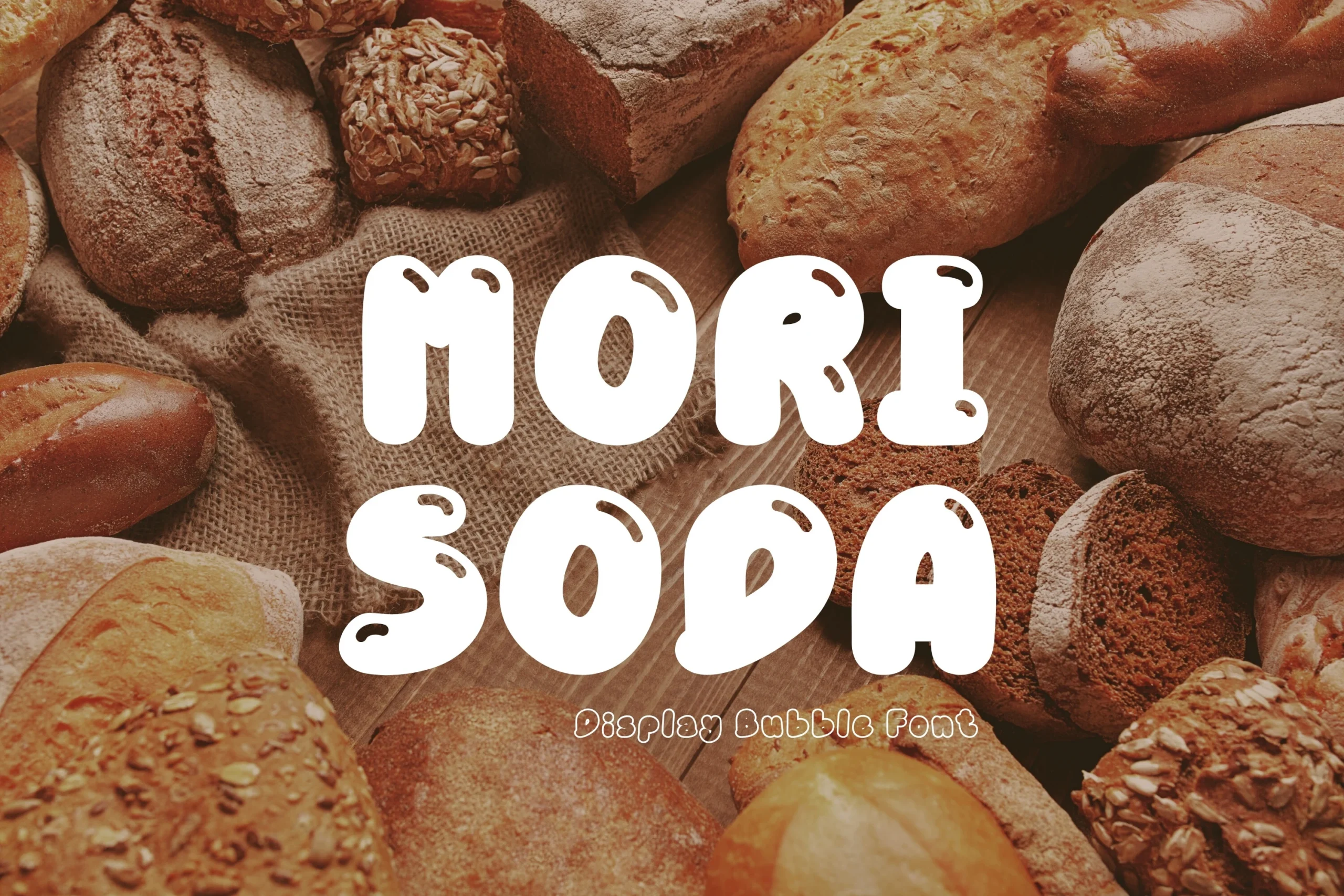 Mori Soda Font in bold rounded bubble lettering with soft pillowy terminals
