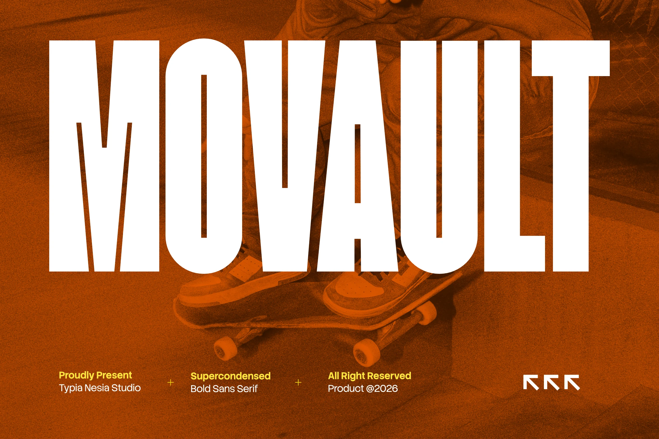 Movault Font preview with tall super-condensed bold sans serif letters